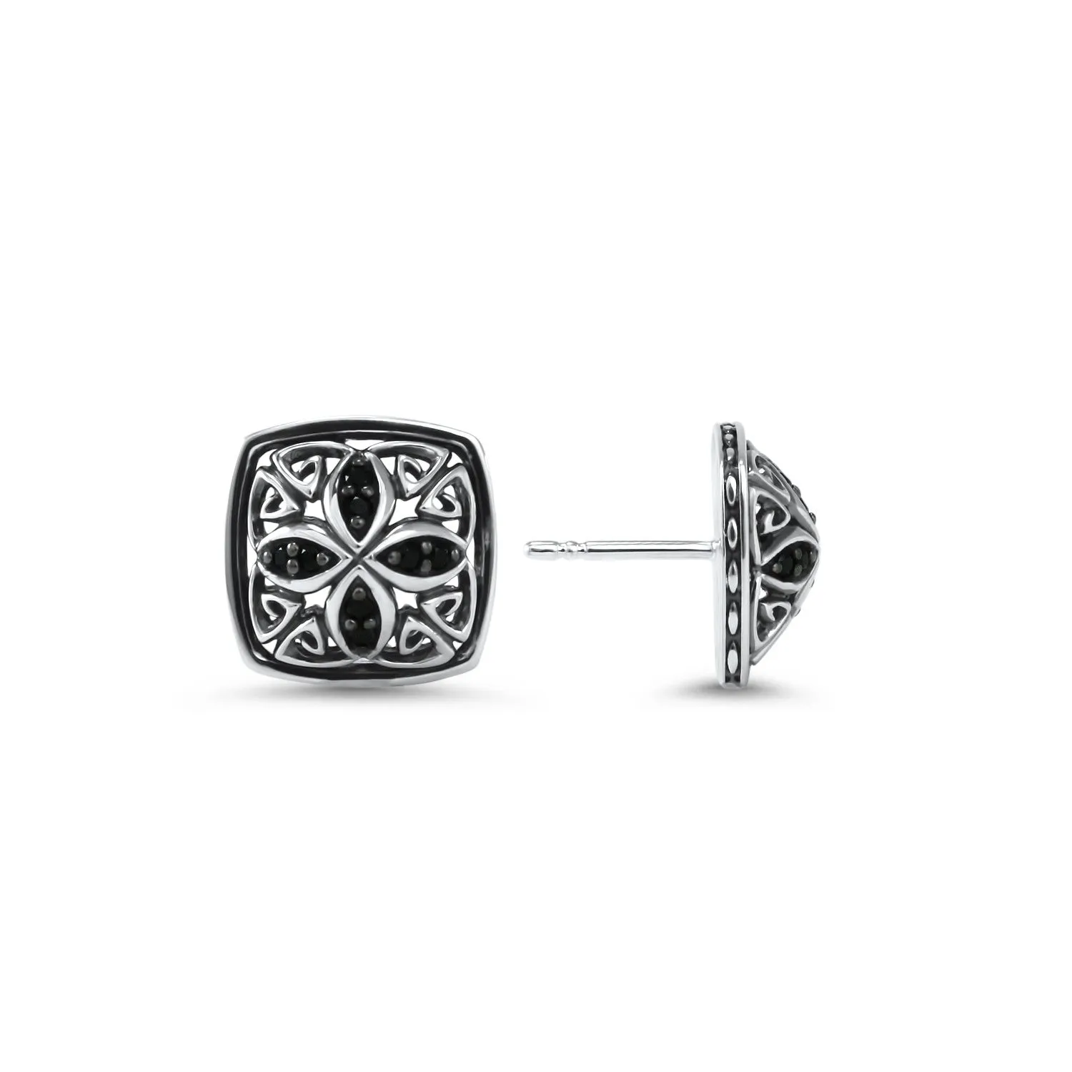 Marquise Pavé Stud Earring - Sterling Silver   CZ Noir