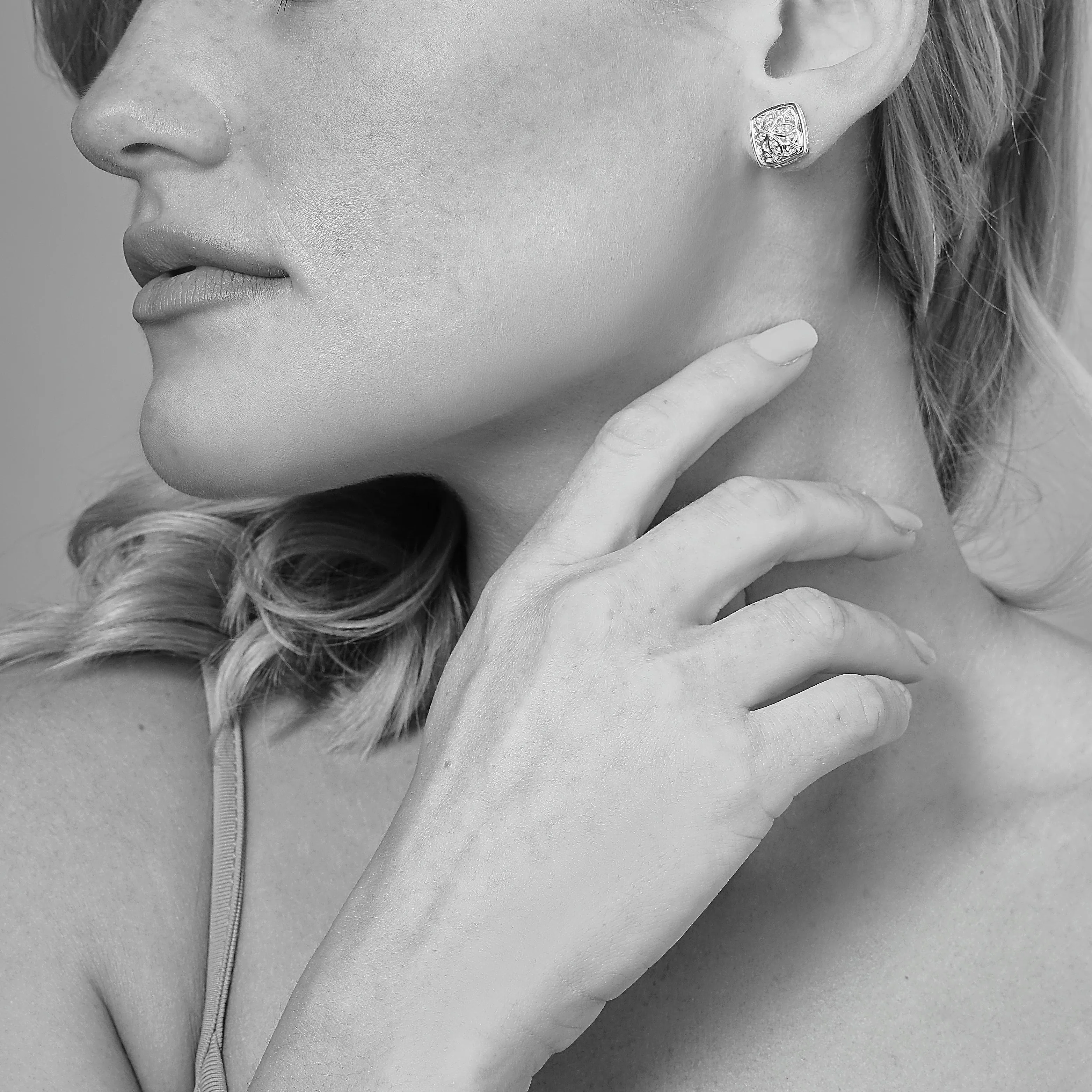 Marquise Pavé Stud Earring - Sterling Silver   CZ Noir