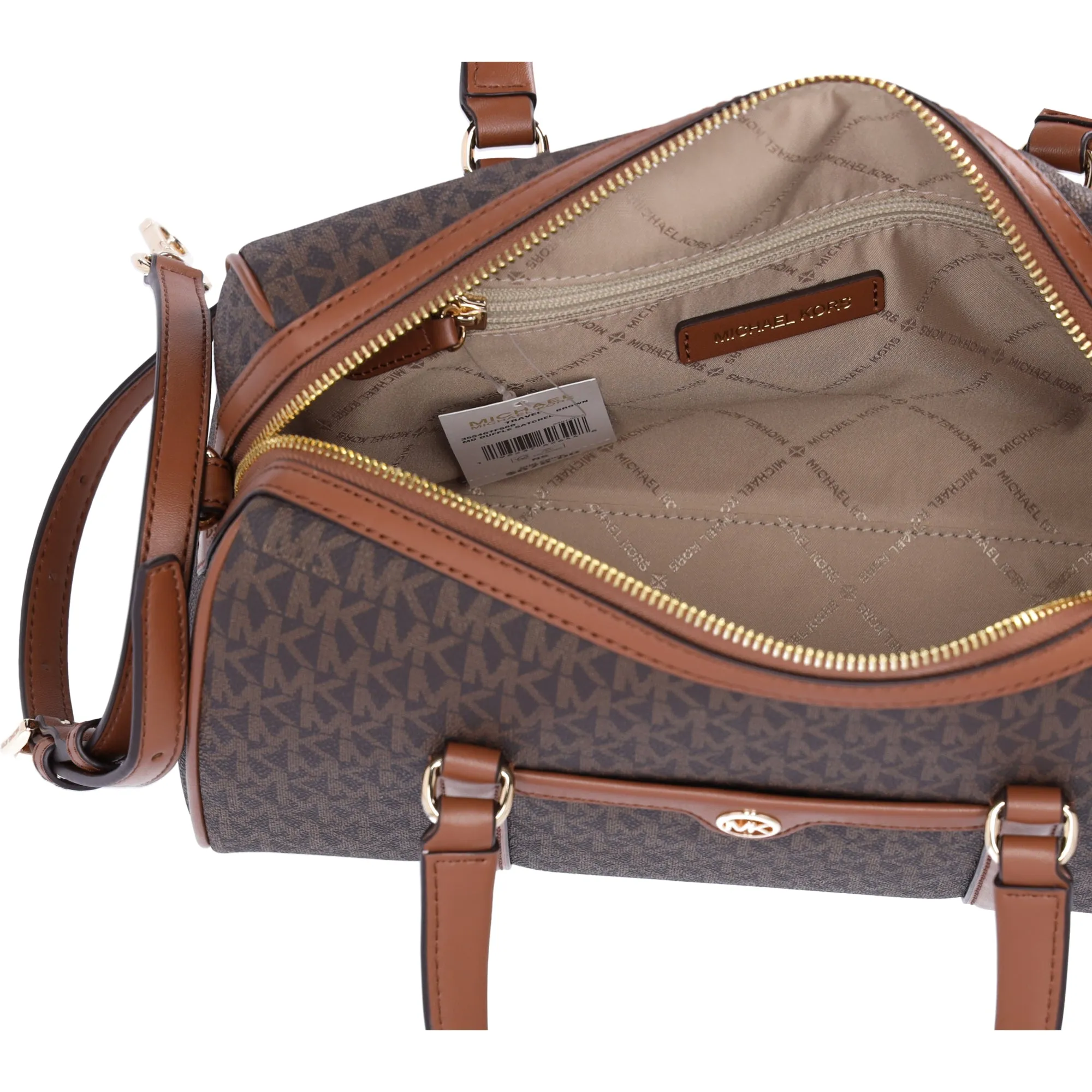 Michael Kors Jet Set Travel Medium Duffle Bag Satchel Brown MK Signature
