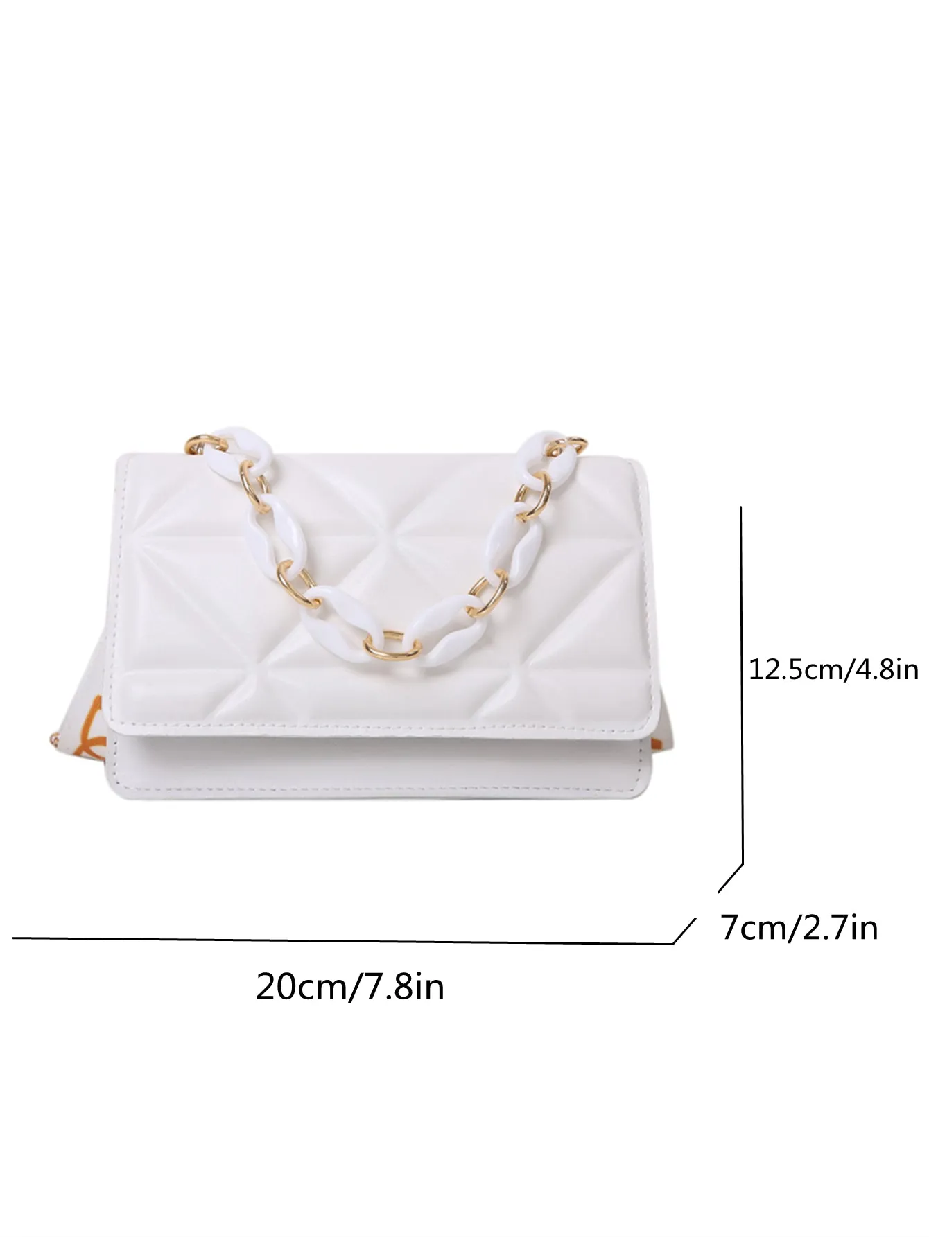 Mini Chain Decor Quilted Flap Square Bag - White