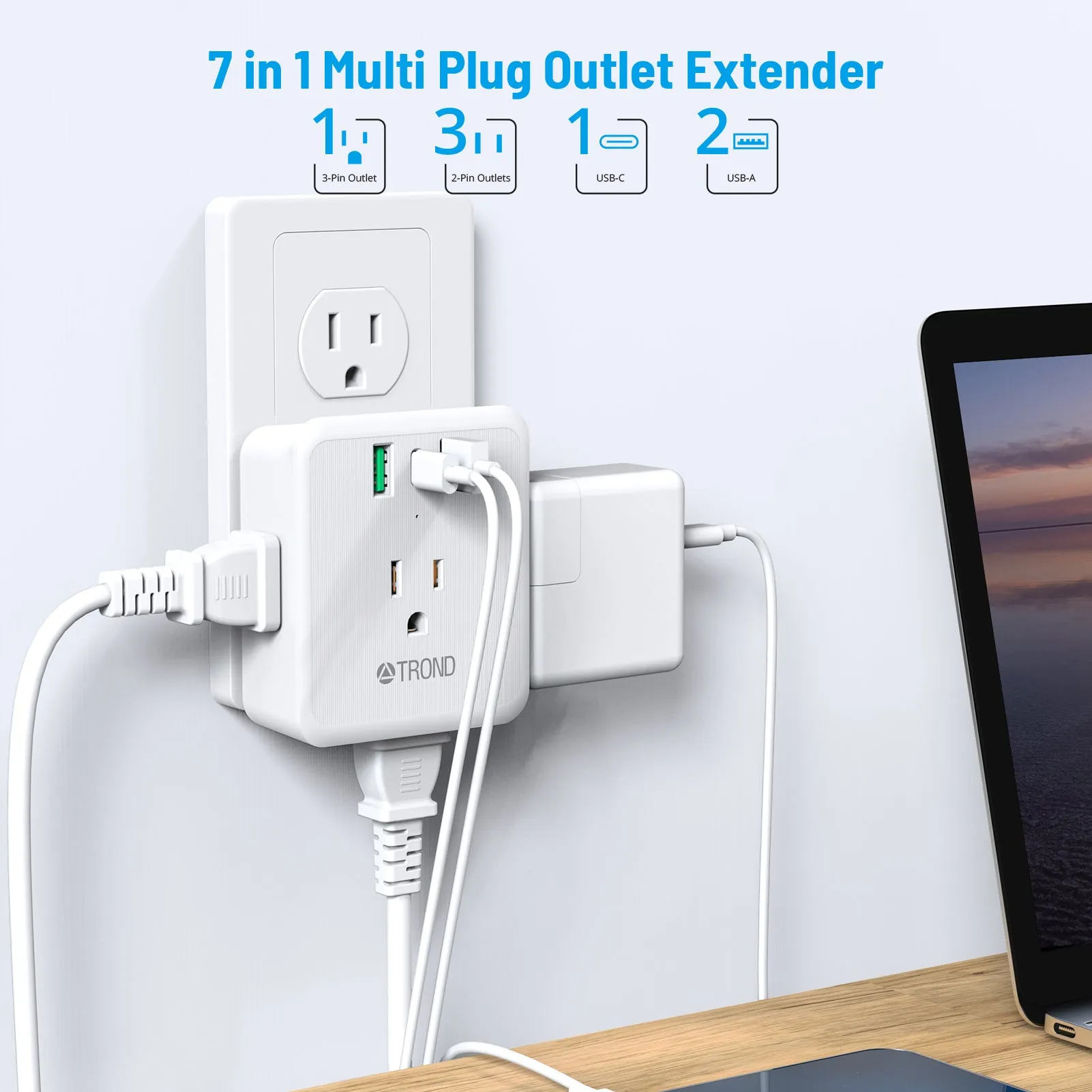 Multi Plug Outlet Extender 4 Outlet Splitter with 3 USB Wall Charger
