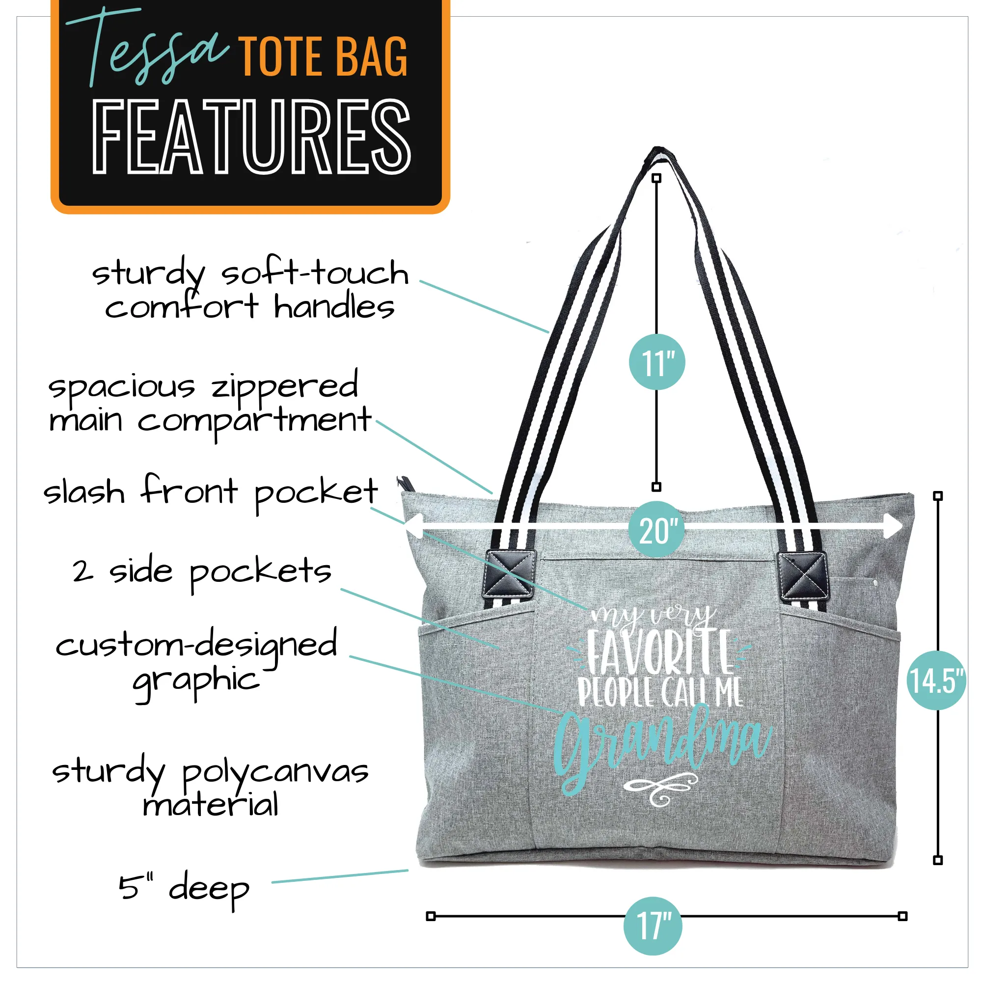 My Very Favorite People Call Me Grandma Tessa Gray Tote Bag for Grandmothers