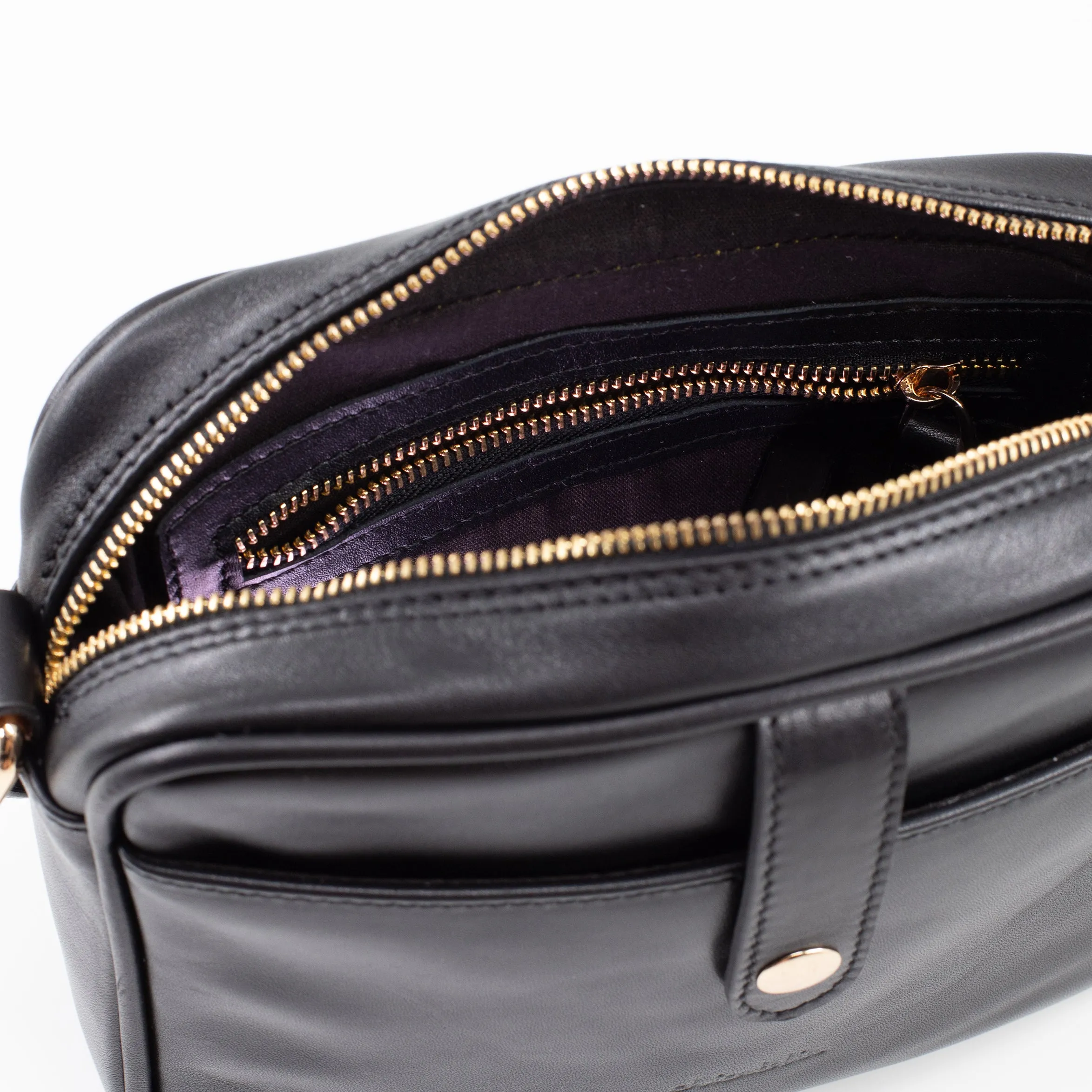 Napa Leather Satchel Crossbody Bag - Black