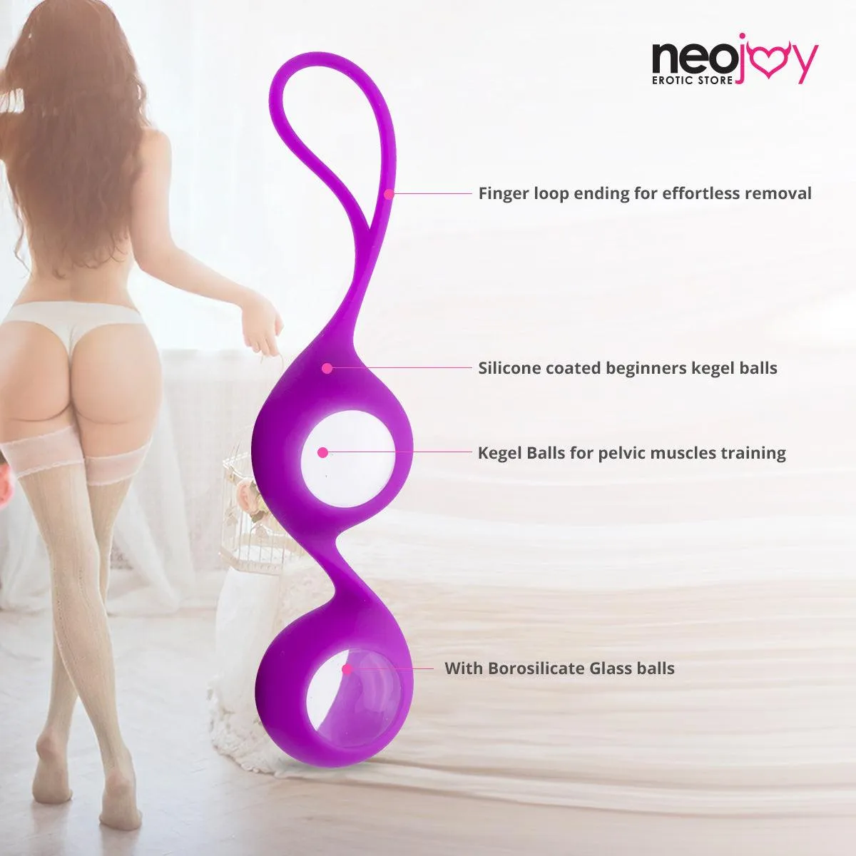 Neojoy double Kegel Balls - Glass-Ben Wa Balls-Pink