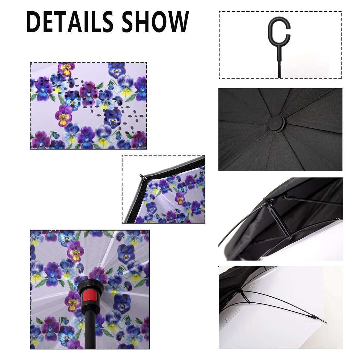 Pansy Wreath - Sturdy Reverse Close Umbrella