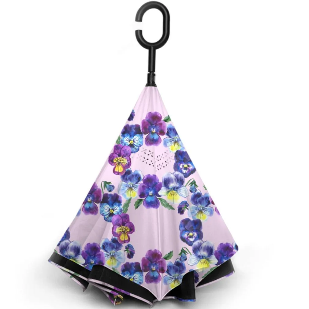 Pansy Wreath - Sturdy Reverse Close Umbrella
