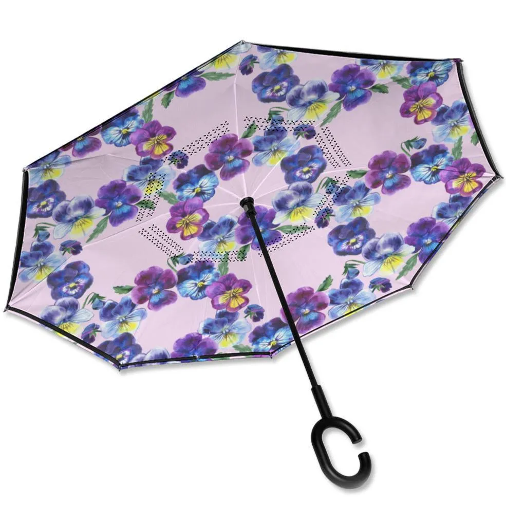 Pansy Wreath - Sturdy Reverse Close Umbrella