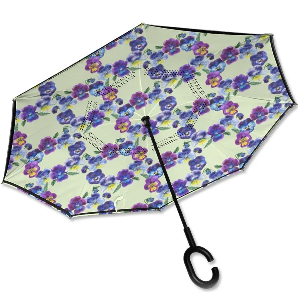 Pansy Wreath - Sturdy Reverse Close Umbrella