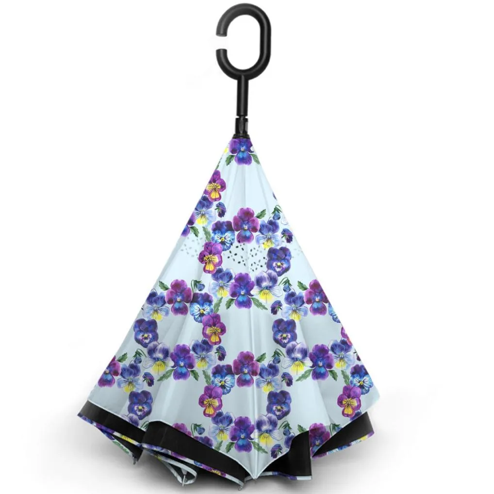 Pansy Wreath - Sturdy Reverse Close Umbrella