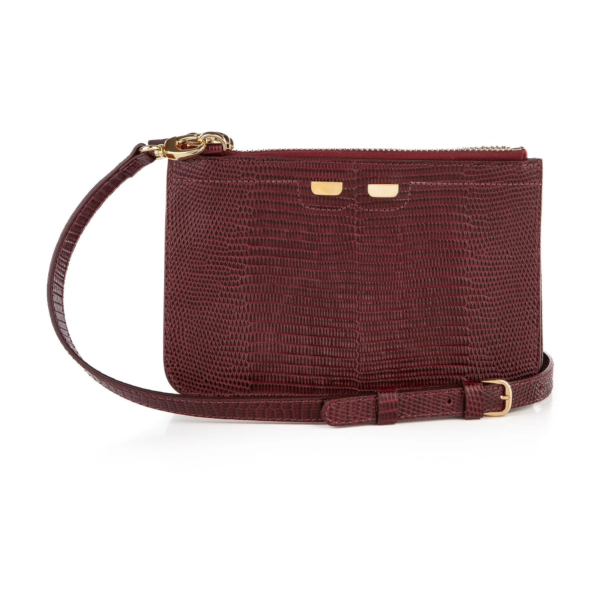 Peyton Double Zip in Bordeaux Lizard
