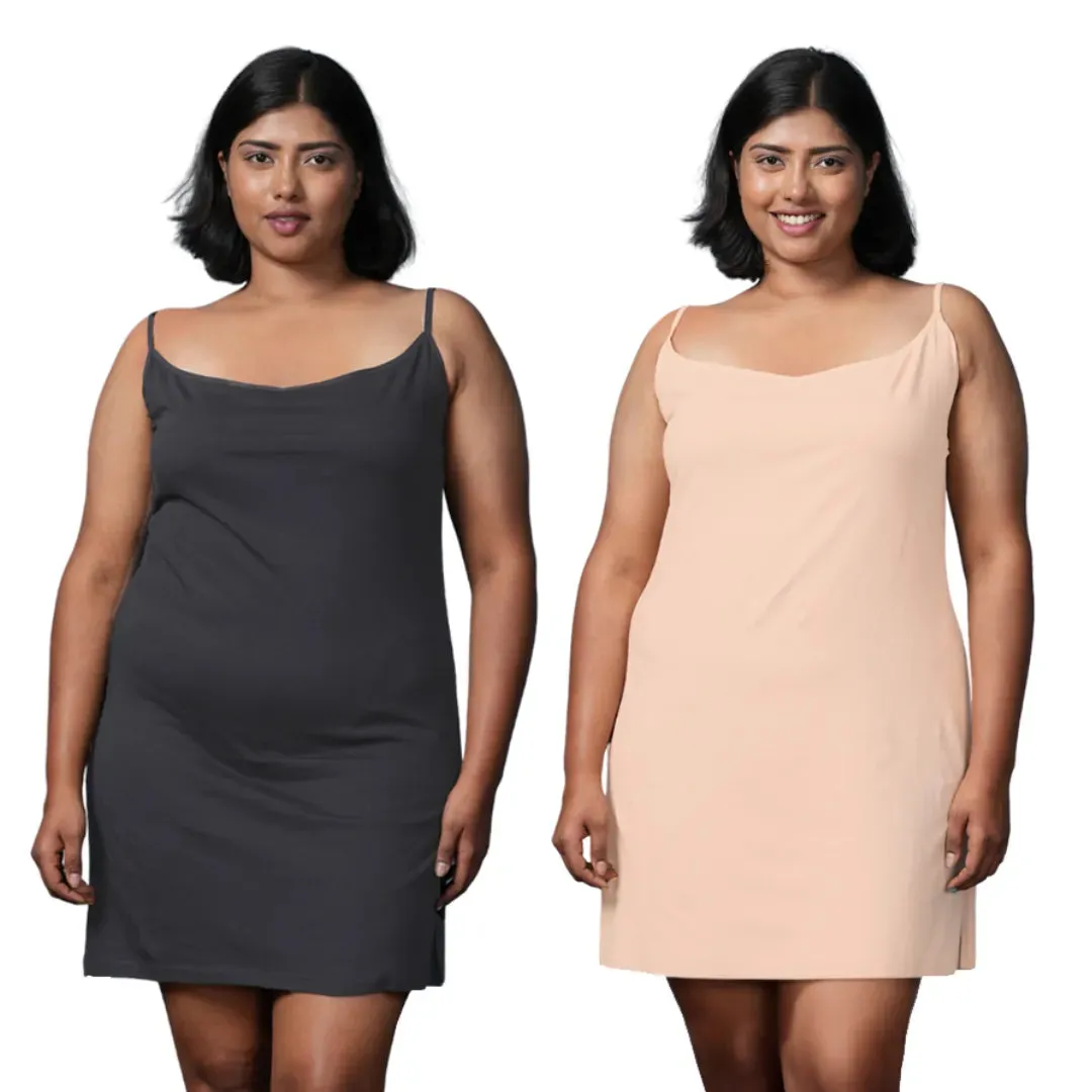 Plus Size Inner Slip For Kurti/Kurta | Adjustable Straps | Side Slits For Easy Movement | Pack Of 2