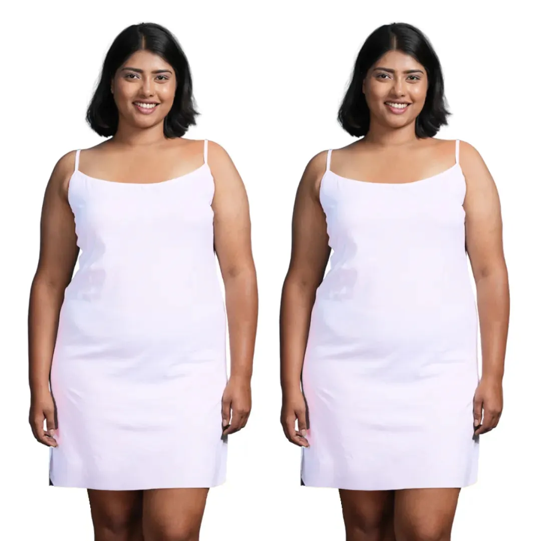Plus Size Inner Slip For Kurti/Kurta | Adjustable Straps | Side Slits For Easy Movement | Pack Of 2