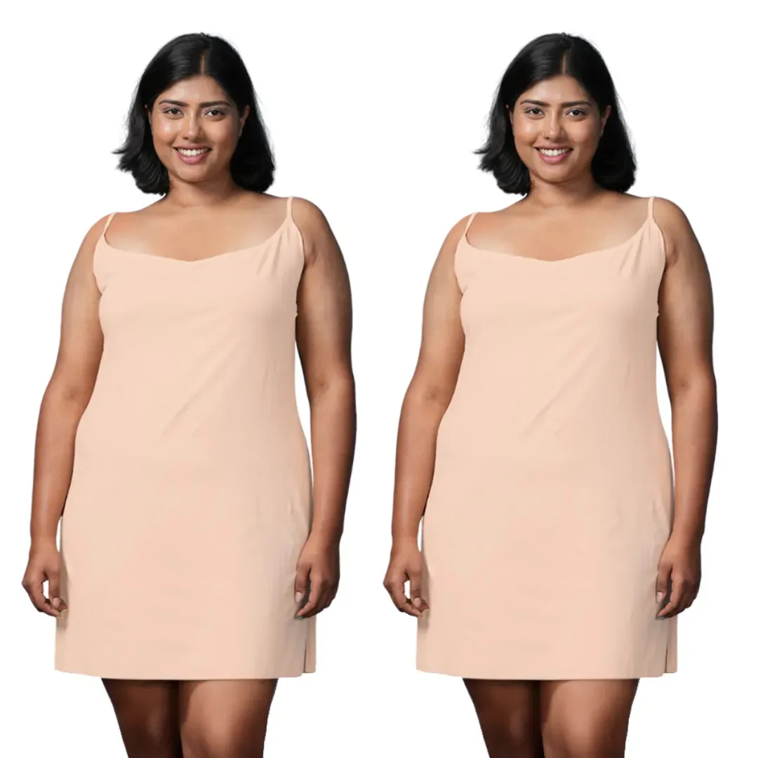 Plus Size Inner Slip For Kurti/Kurta | Adjustable Straps | Side Slits For Easy Movement | Pack Of 2