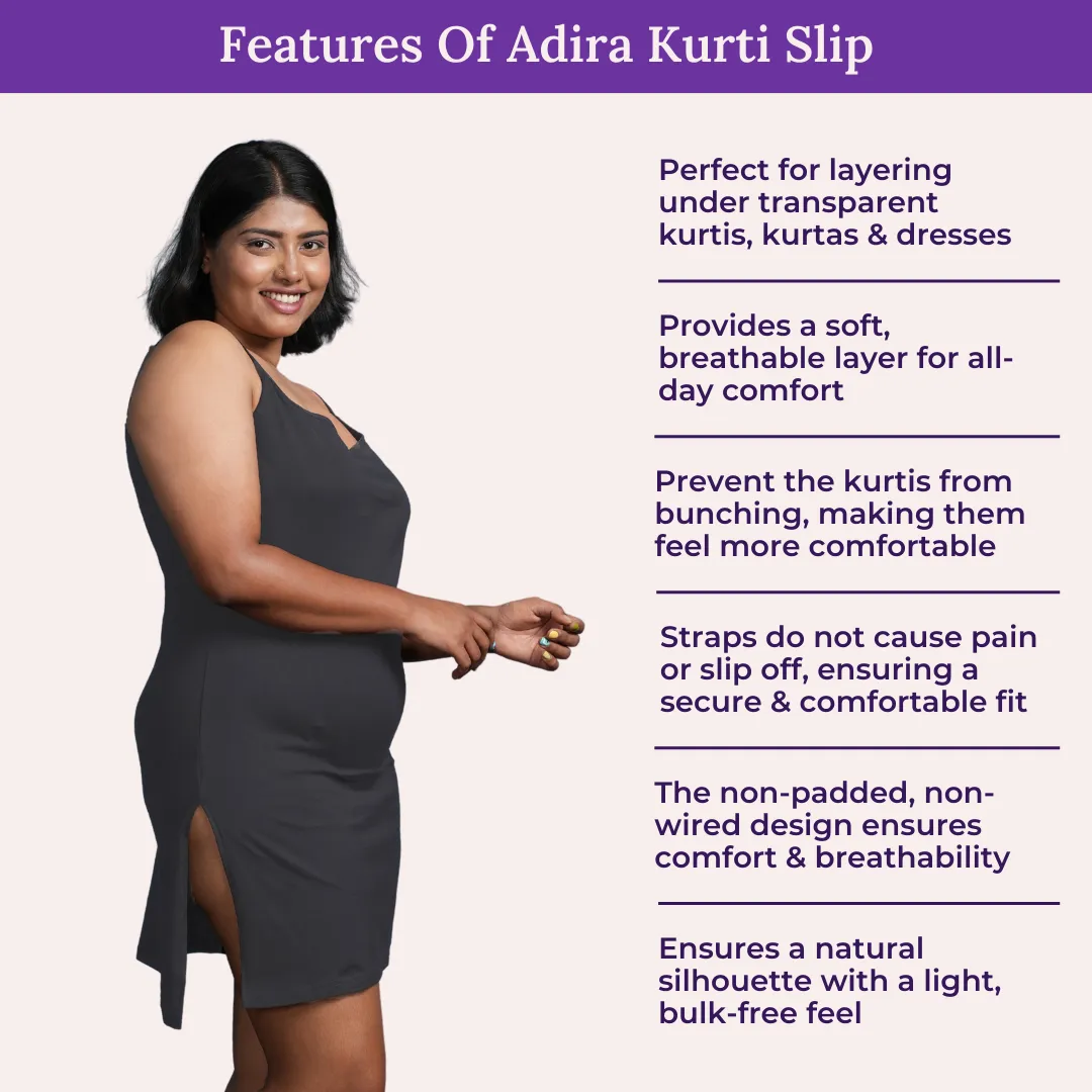 Plus Size Inner Slip For Kurti/Kurta | Adjustable Straps | Side Slits For Easy Movement | Pack Of 2