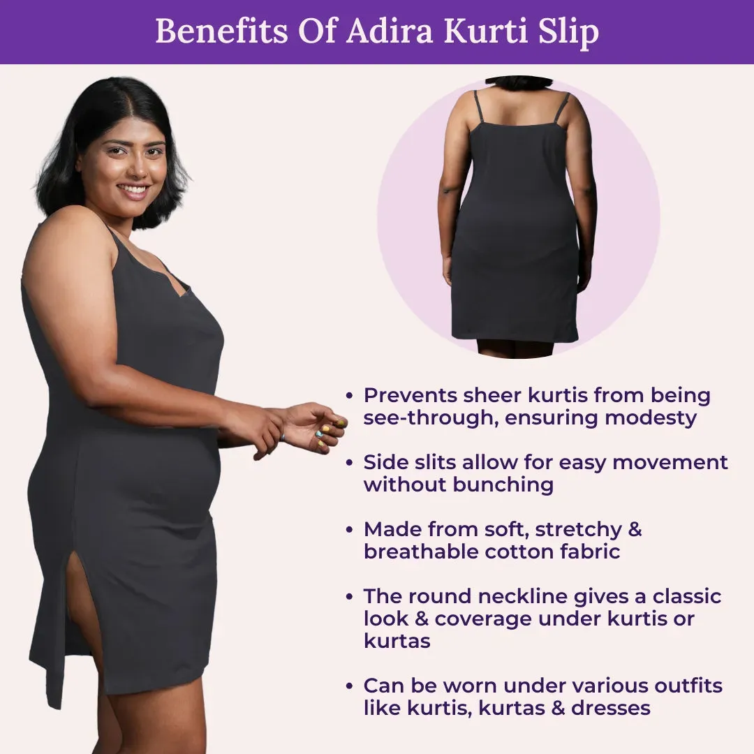 Plus Size Inner Slip For Kurti/Kurta | Adjustable Straps | Side Slits For Easy Movement | Pack Of 2