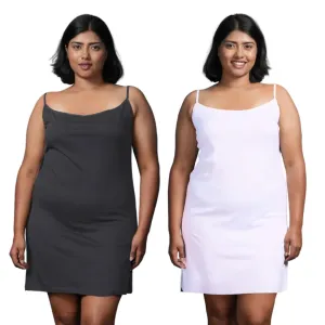 Plus Size Inner Slip For Kurti/Kurta | Adjustable Straps | Side Slits For Easy Movement | Pack Of 2