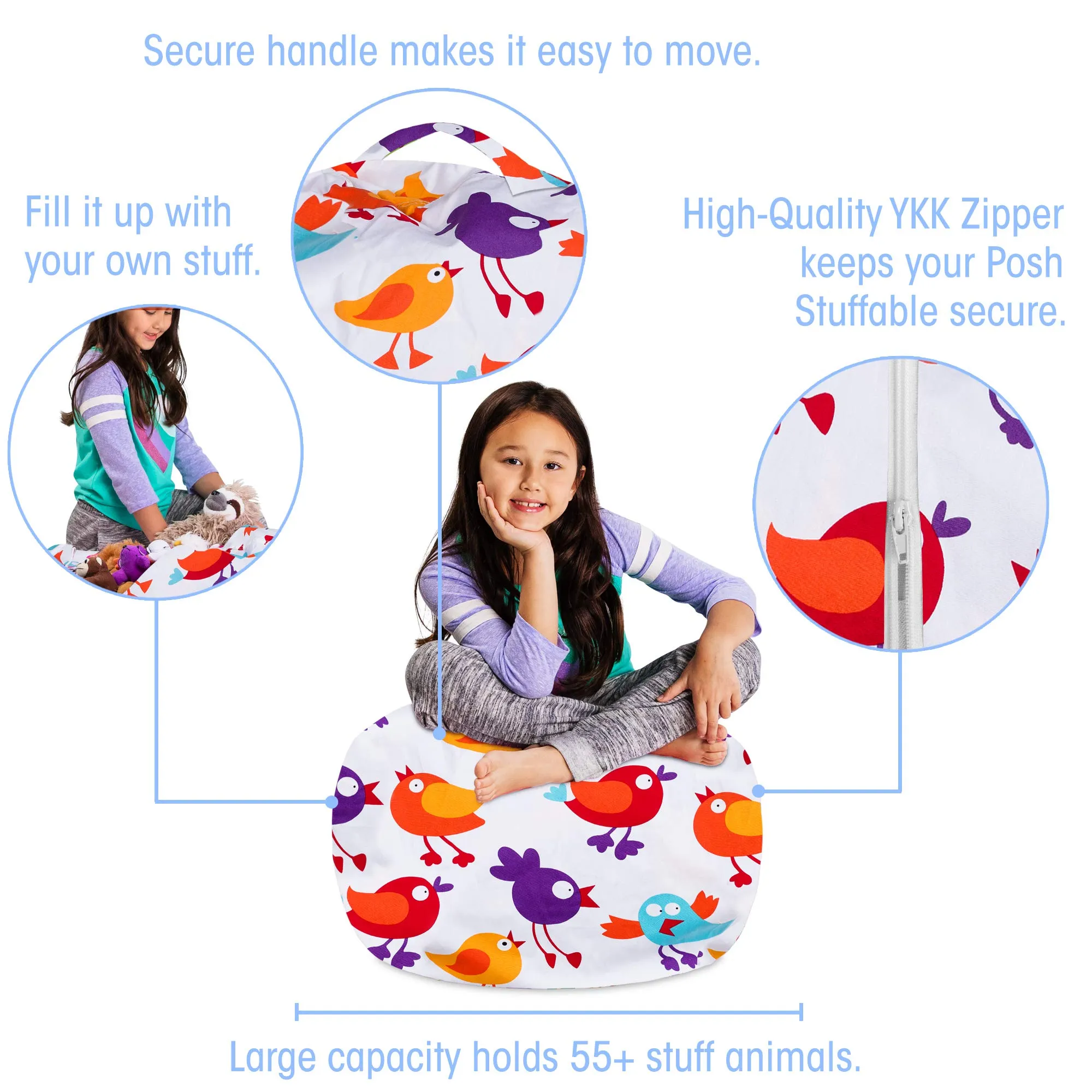 Posh Creations Kids Stuffed Animal Storage Bean Bag Chair Cover