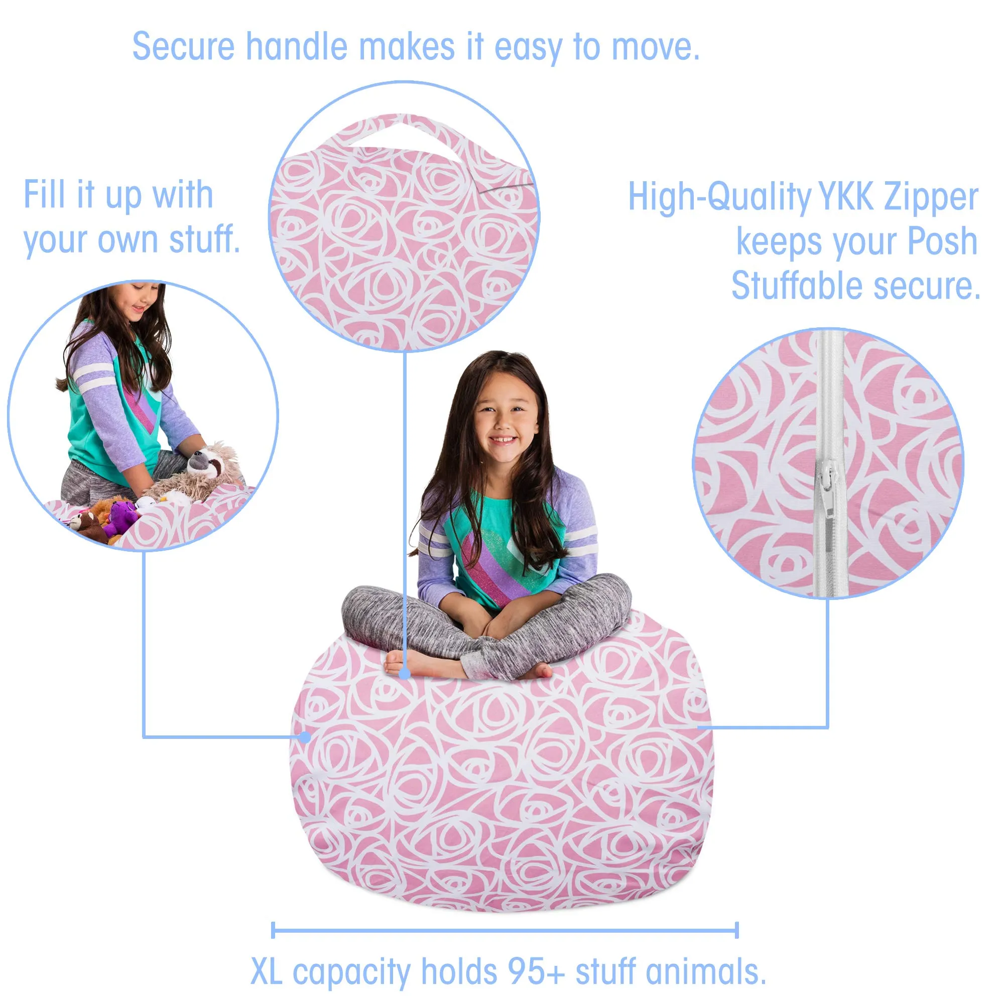 Posh Creations Kids Stuffed Animal Storage Bean Bag Chair Cover