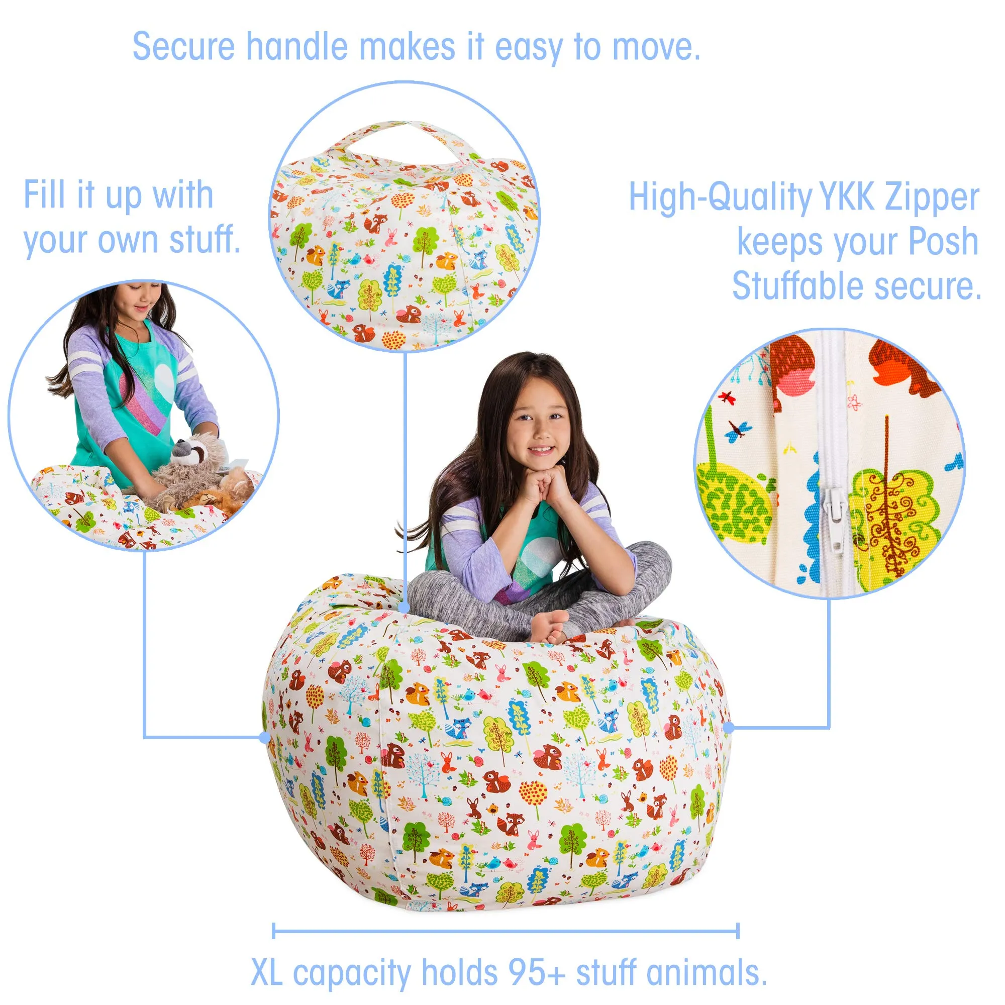 Posh Creations Stuffable Kids Stuffed Animal Storage Bean Bag Chair