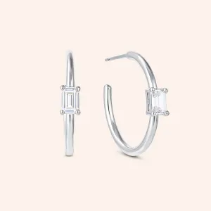 "For a Lifetime" Emerald Cut Highly Polished 1" Hoop Earrings