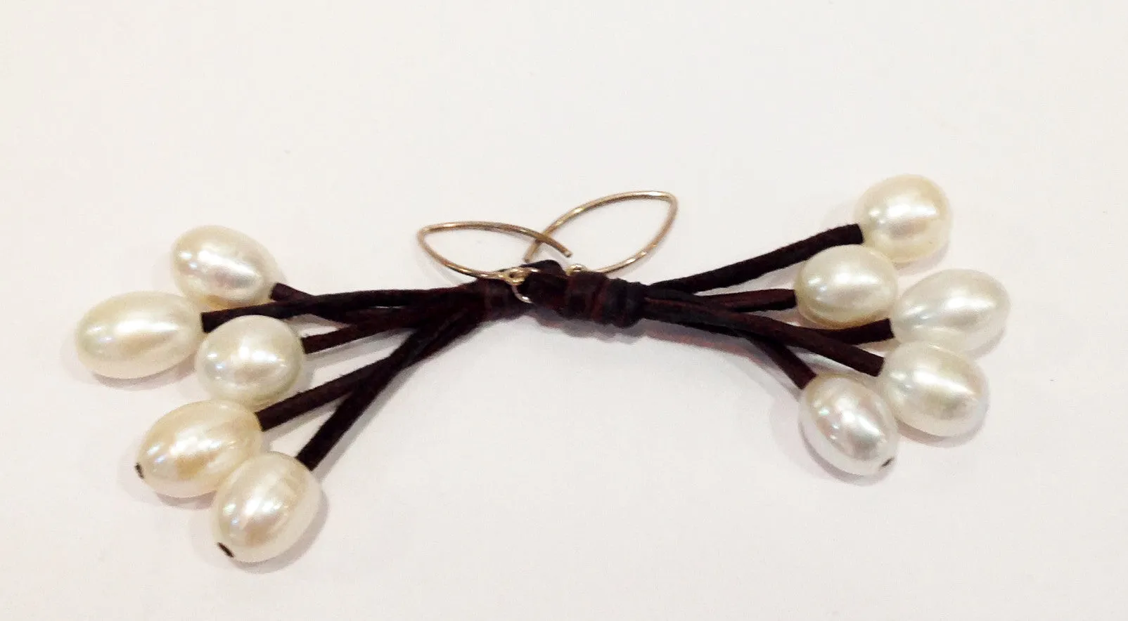 "Little Black Dress" Freshwater Pearl and Leather Dangling Earrings