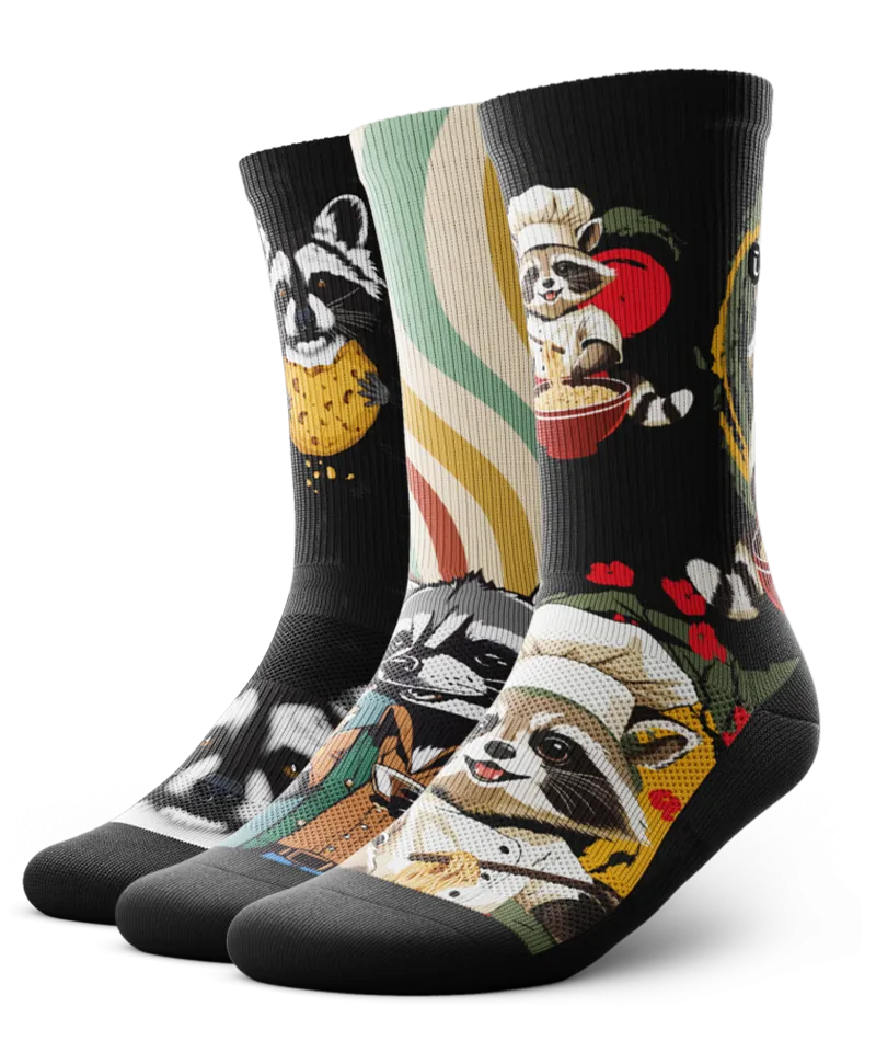 Raccoon Frenzy Crew Socks 3-Pack