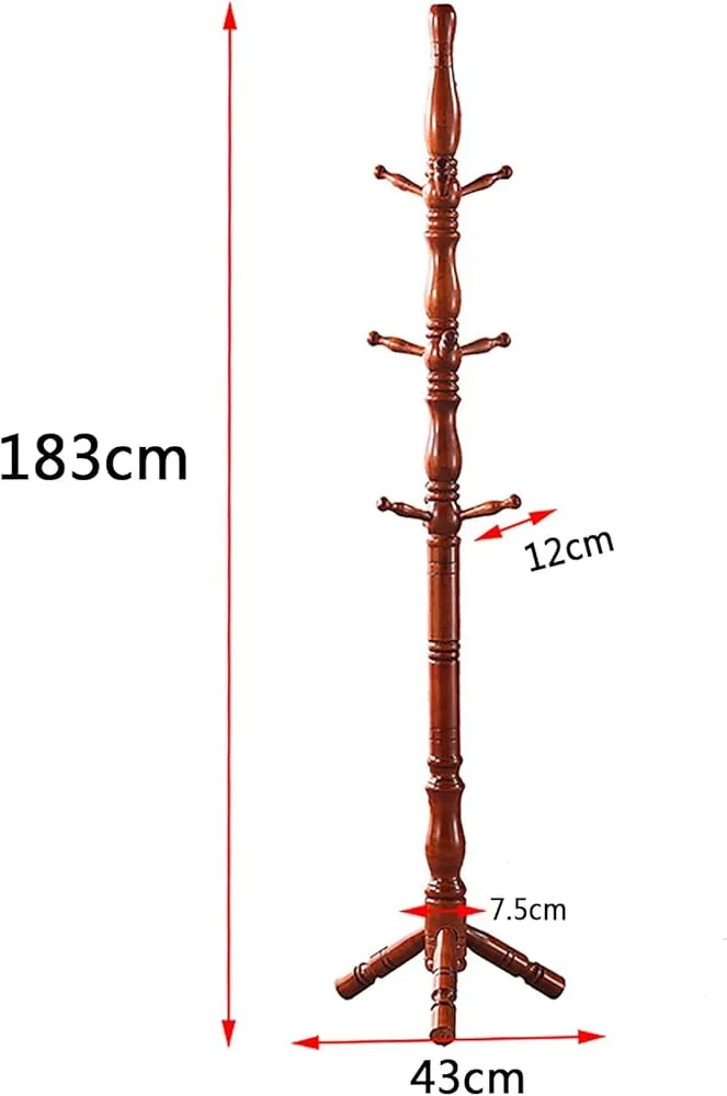Retro Coat Rack Freestanding,Sturdy Solid Wooden Coat Rack Stand,Adjustable Coat Tree Floor Hanger With 8 Hooks,Coat Hanger Stand For Bedroom