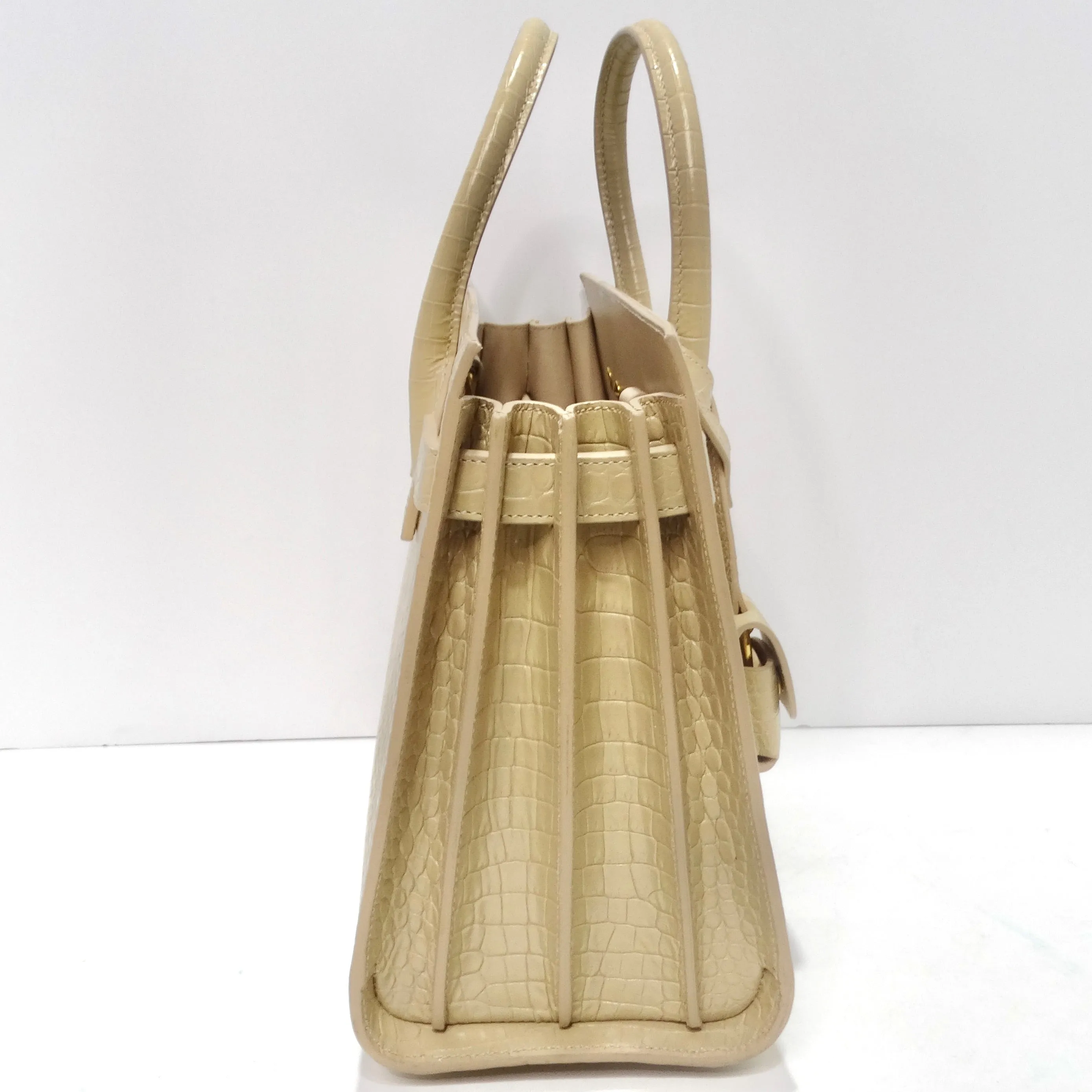 Saint Laurent Calfskin Crocodile Embossed Baby Sac De Jour Nude