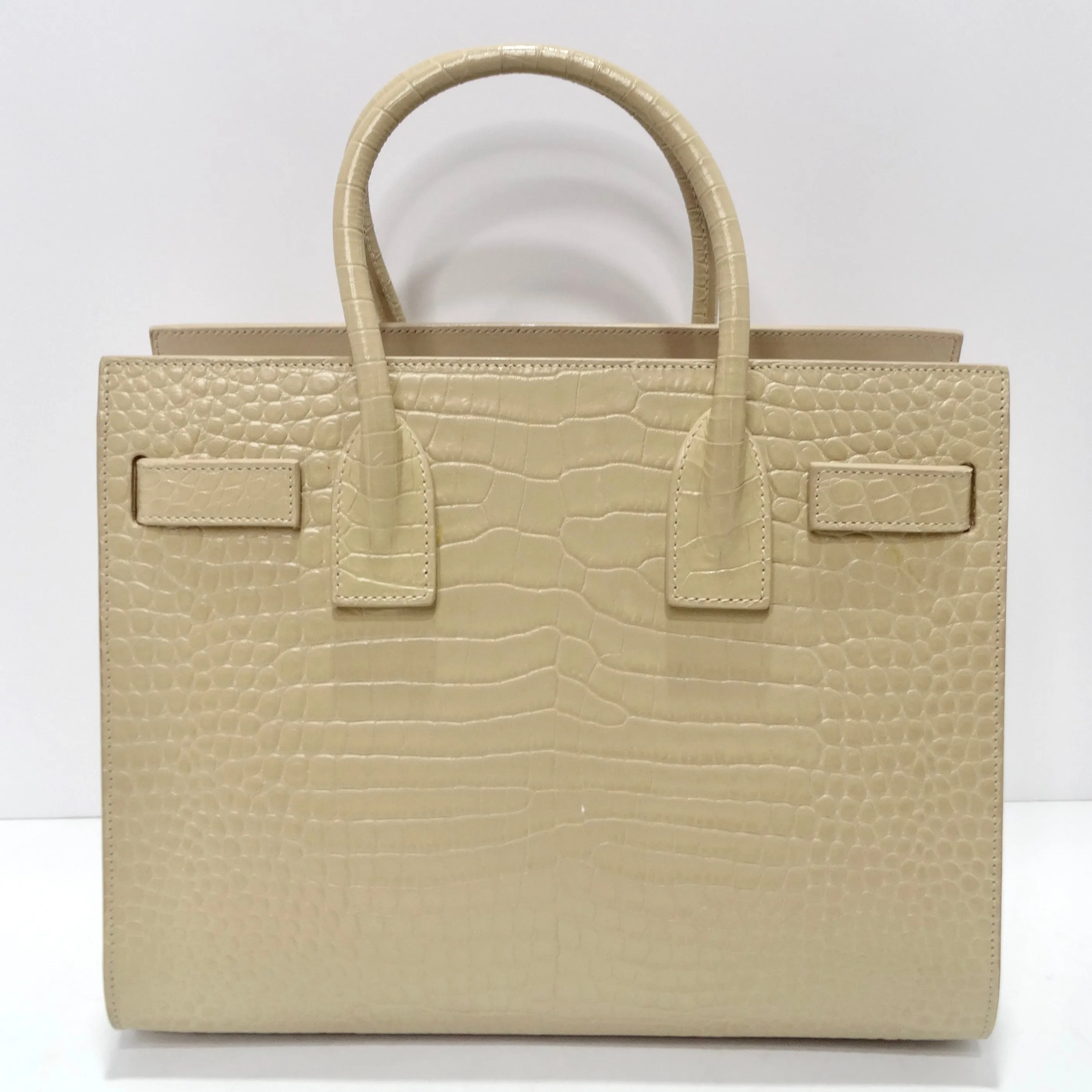 Saint Laurent Calfskin Crocodile Embossed Baby Sac De Jour Nude