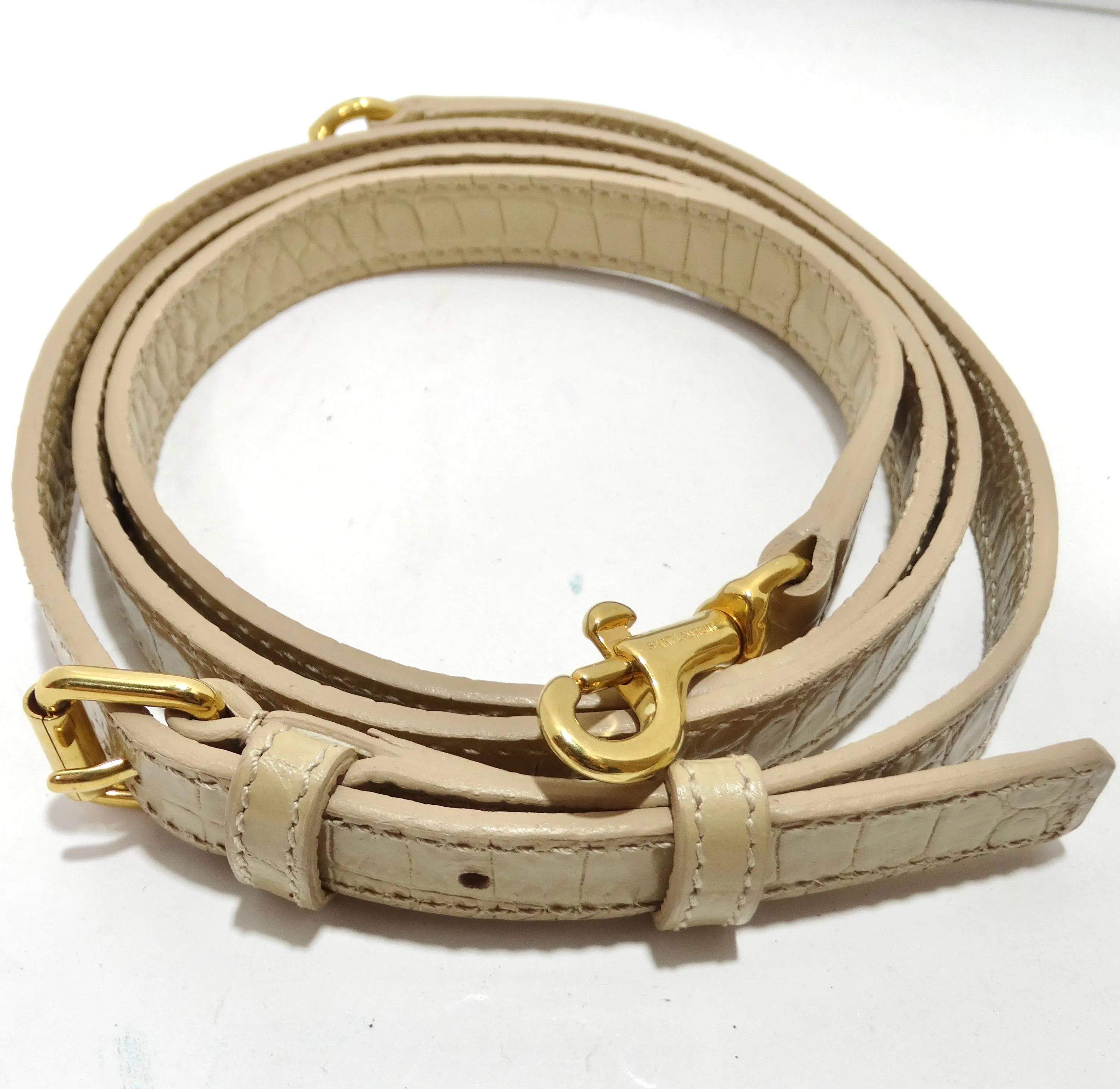 Saint Laurent Calfskin Crocodile Embossed Baby Sac De Jour Nude