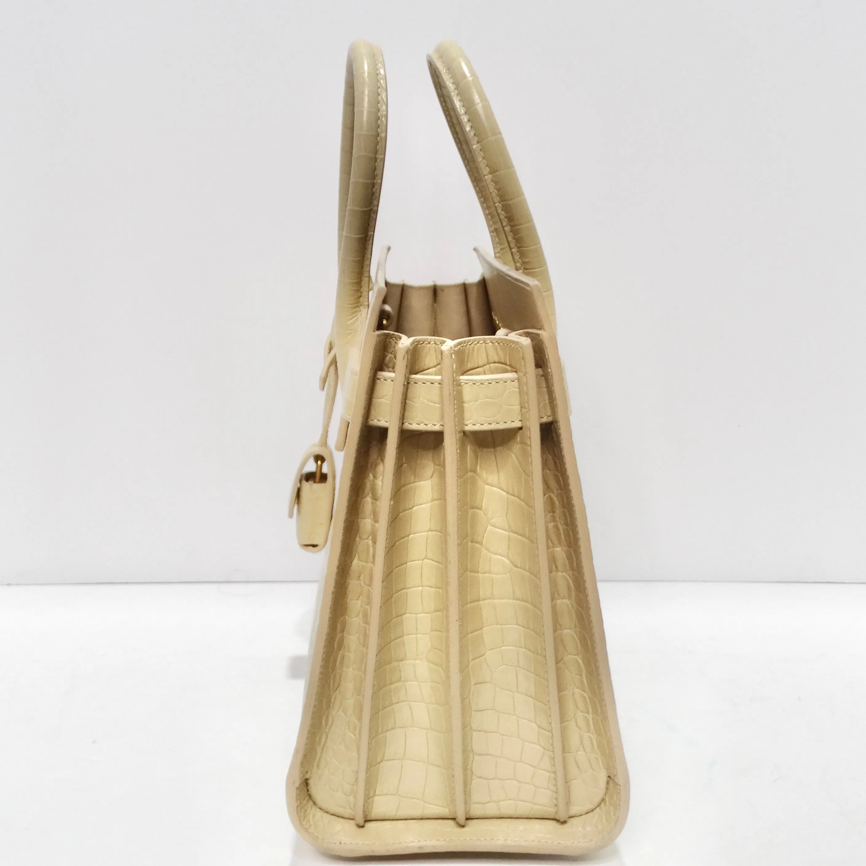 Saint Laurent Calfskin Crocodile Embossed Baby Sac De Jour Nude