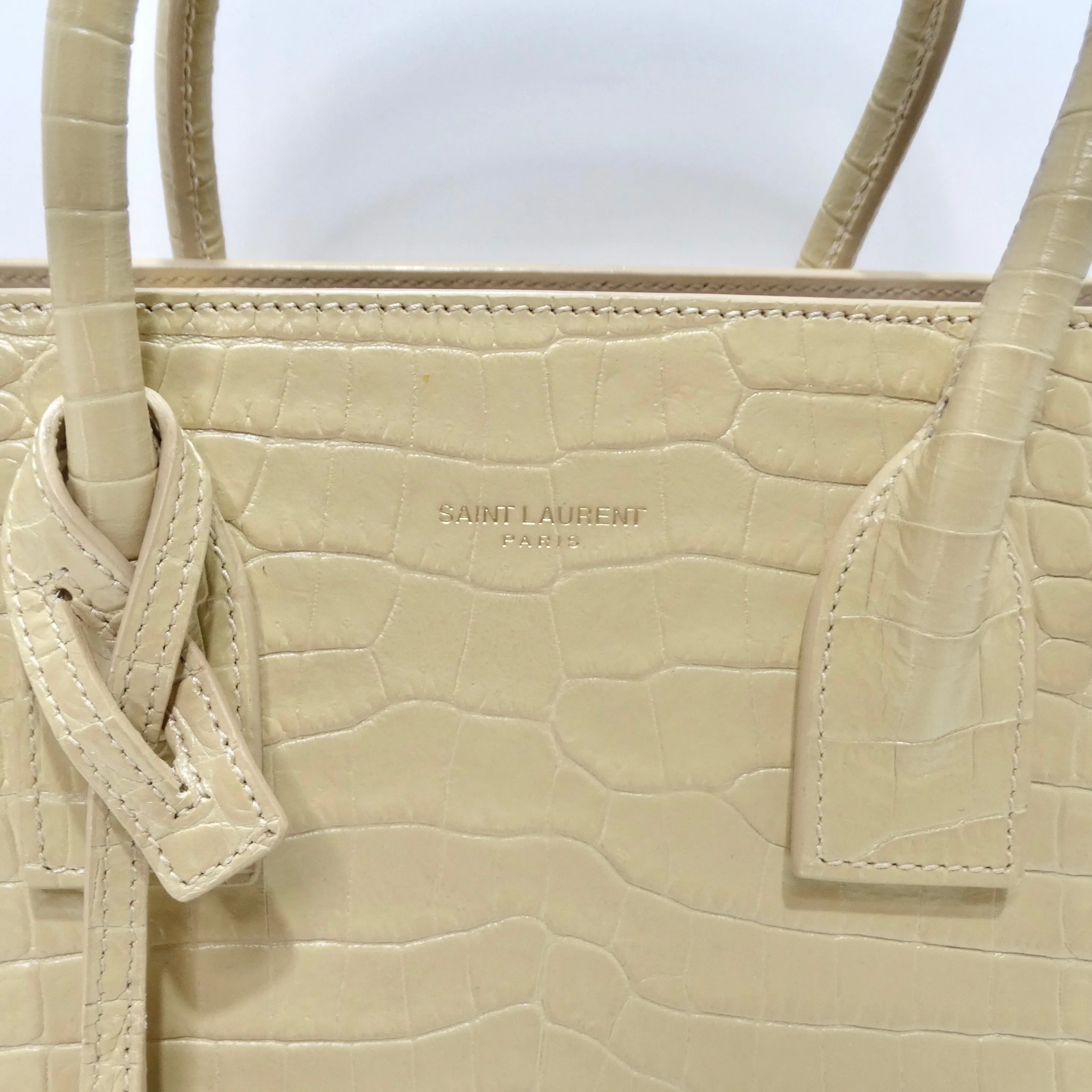 Saint Laurent Calfskin Crocodile Embossed Baby Sac De Jour Nude