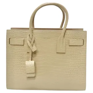 Saint Laurent Calfskin Crocodile Embossed Baby Sac De Jour Nude