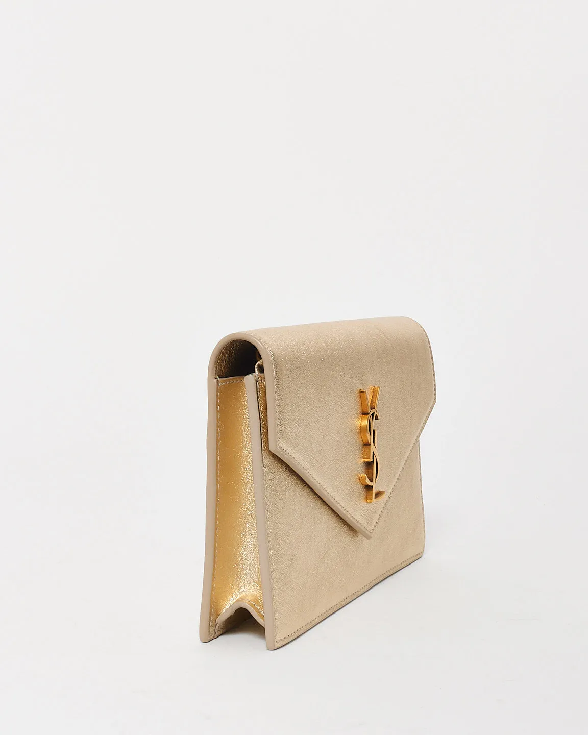 Saint Laurent Gold Leather Cassandre Wallet On Chain