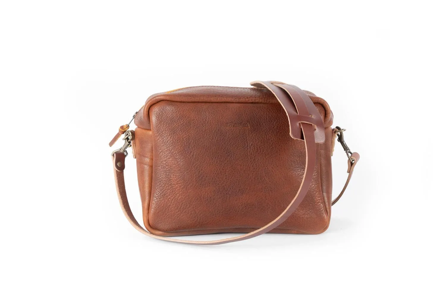 SARAH LEATHER CROSSBODY - LARGE - TANGERINE BISON