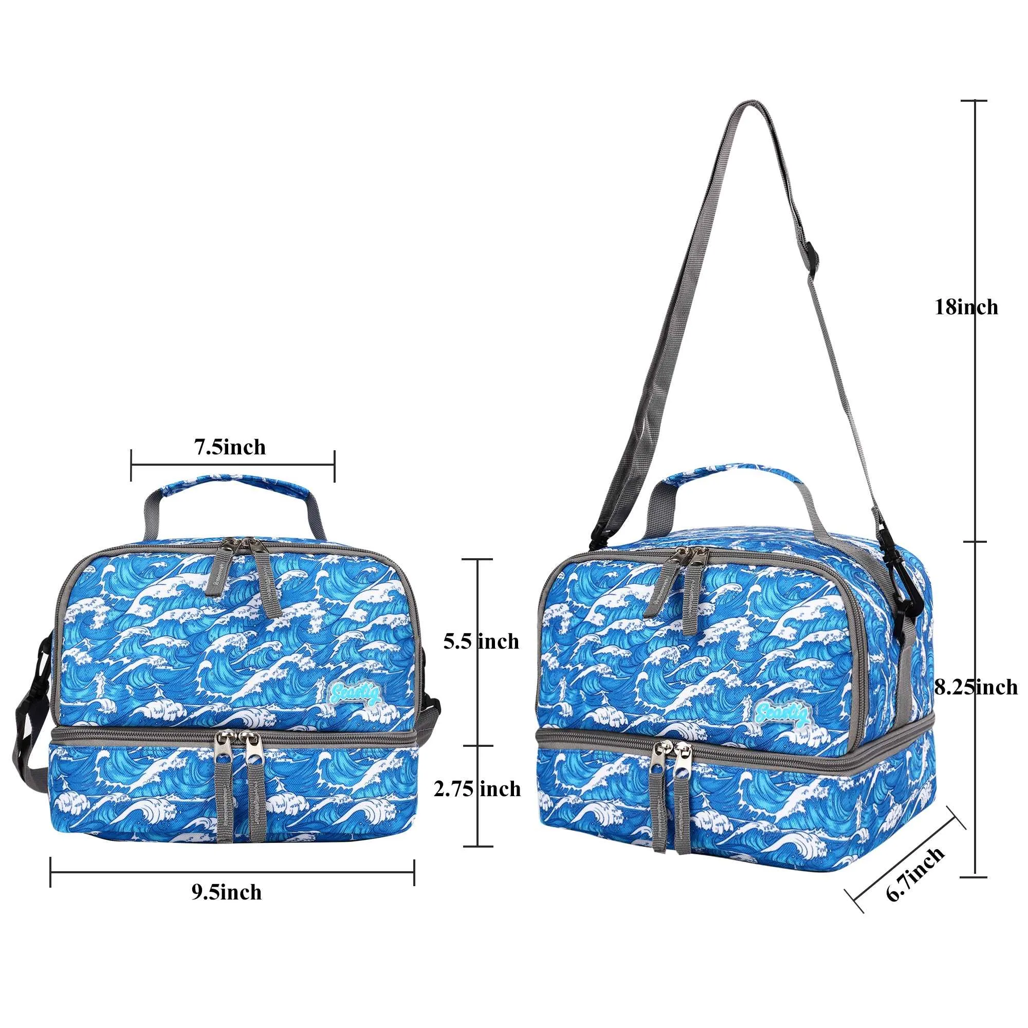 seastig Blue Waves  18 inch Rolling Backpack with Lunch Box and Pencil Case Set