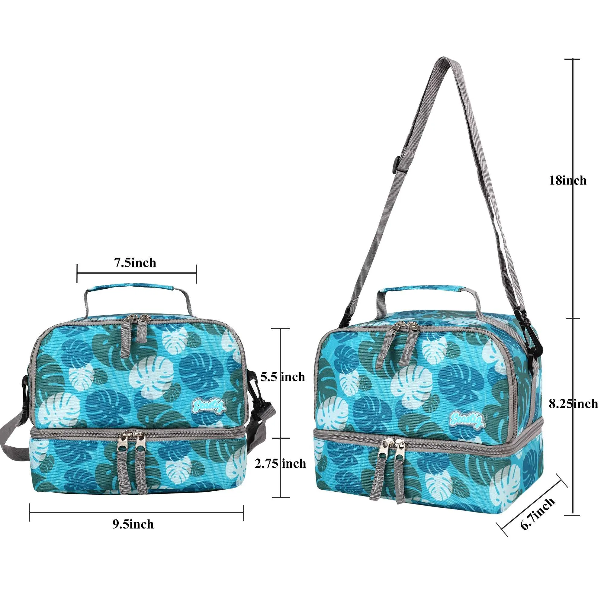 seastig Green Leaves Rolling Backpack 18 inch with Lunch Box and Pencil Case Set