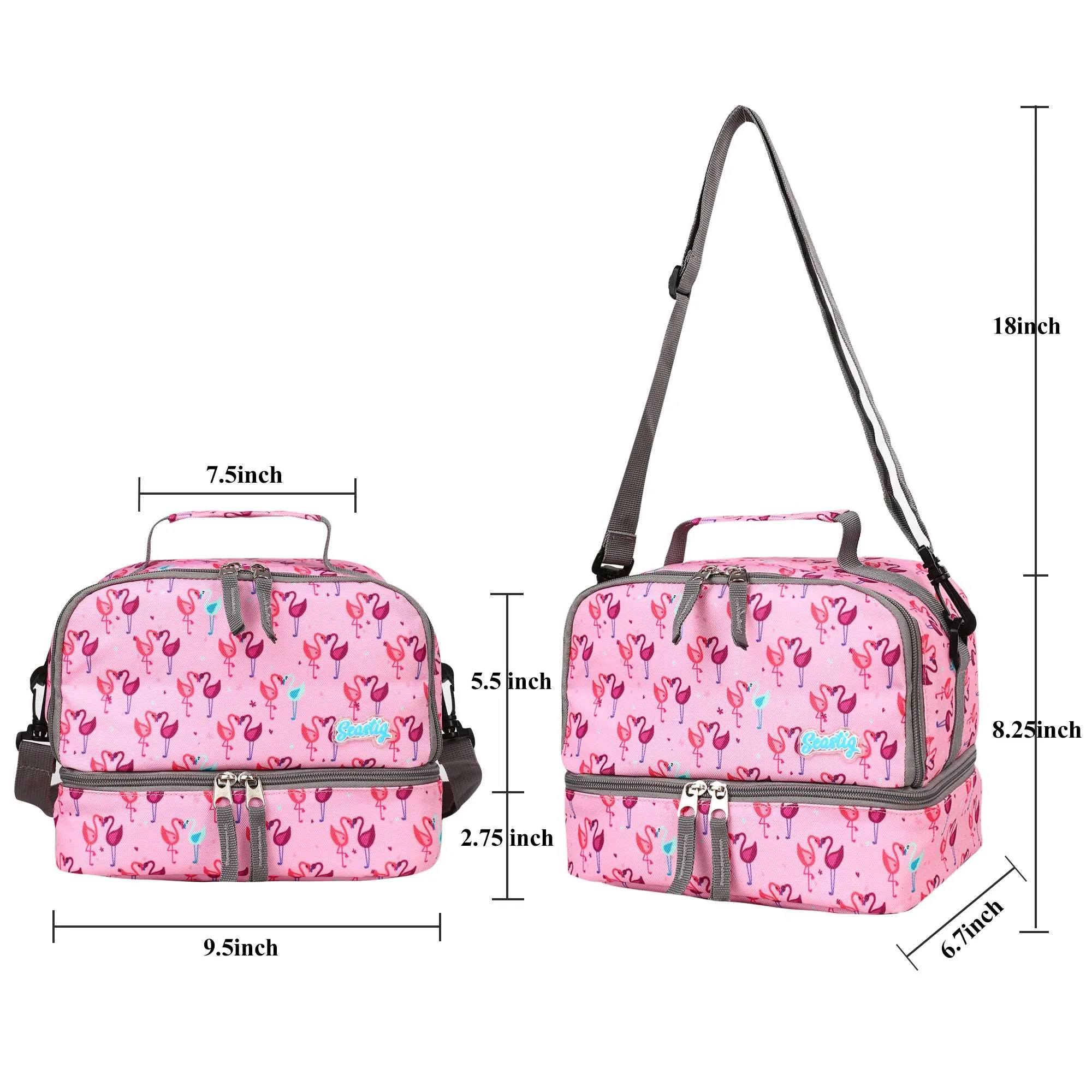 seastig Pink Flamingo Rolling Backpack 18 inch with Lunch Box and Pencil Case Set