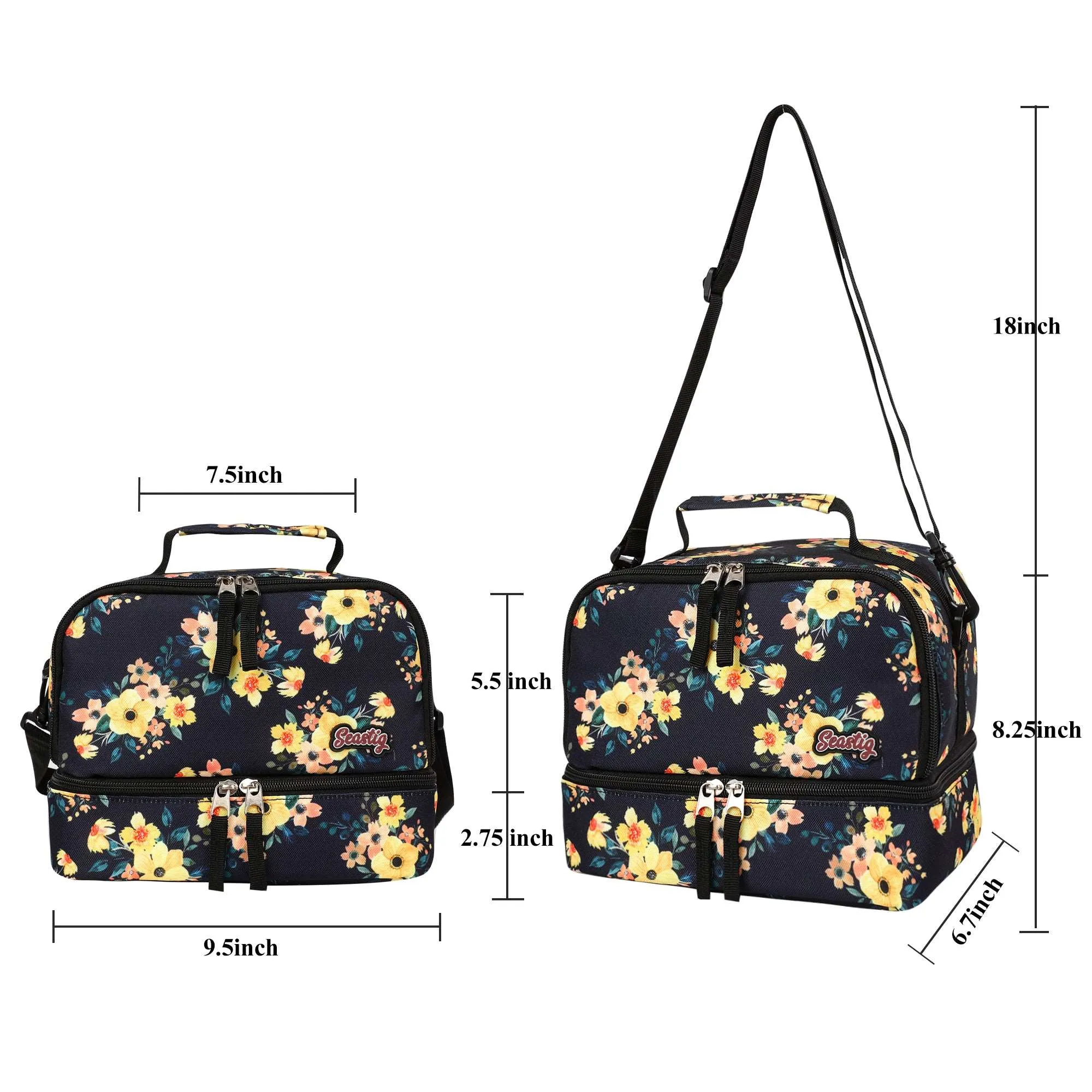 seastig Yellow Flower Rolling Backpack 18 inch Wheeled Backpack with Lunch Box and Pencil Case Set