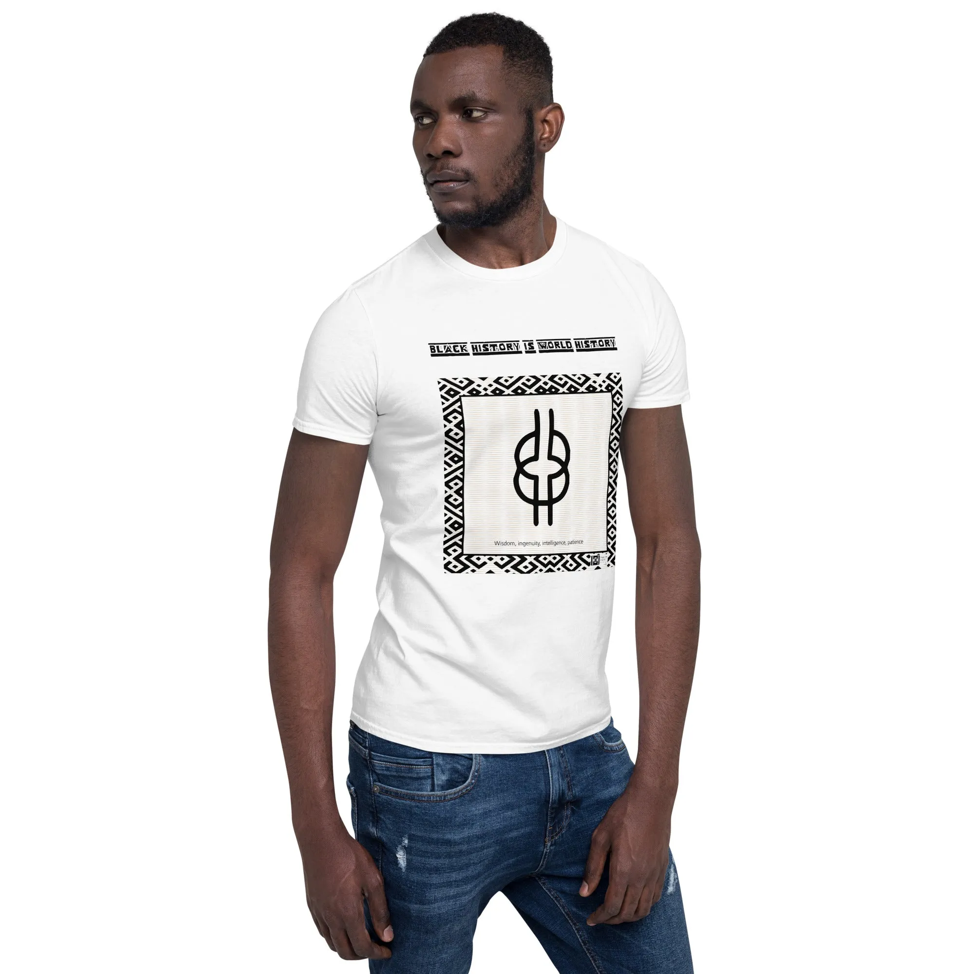 Short-Sleeve Unisex T-Shirt featuring Adinkra symbol for wisdom and intelligence, white