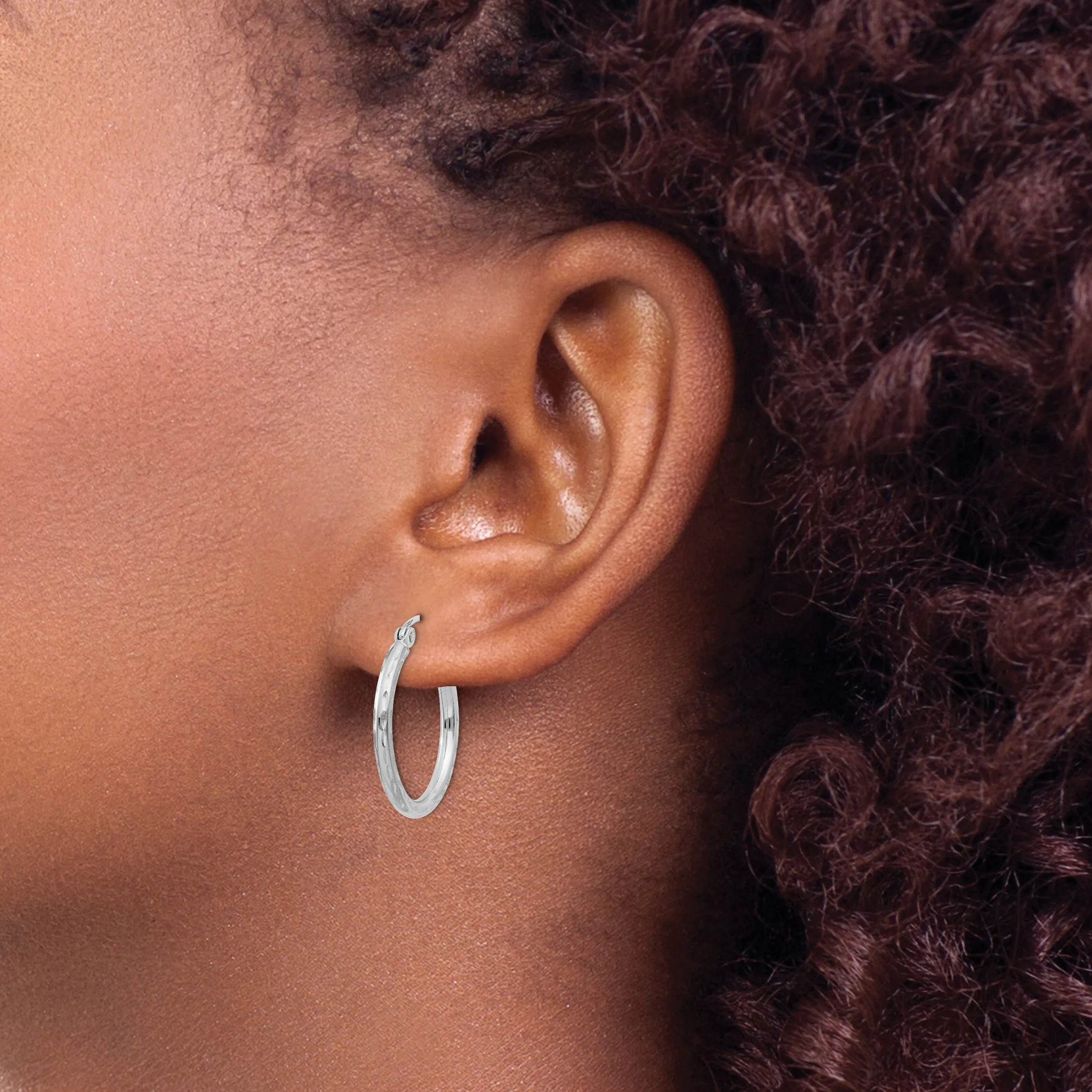 Silver D.C Hollow Round Hoop Wire Cluch Earring