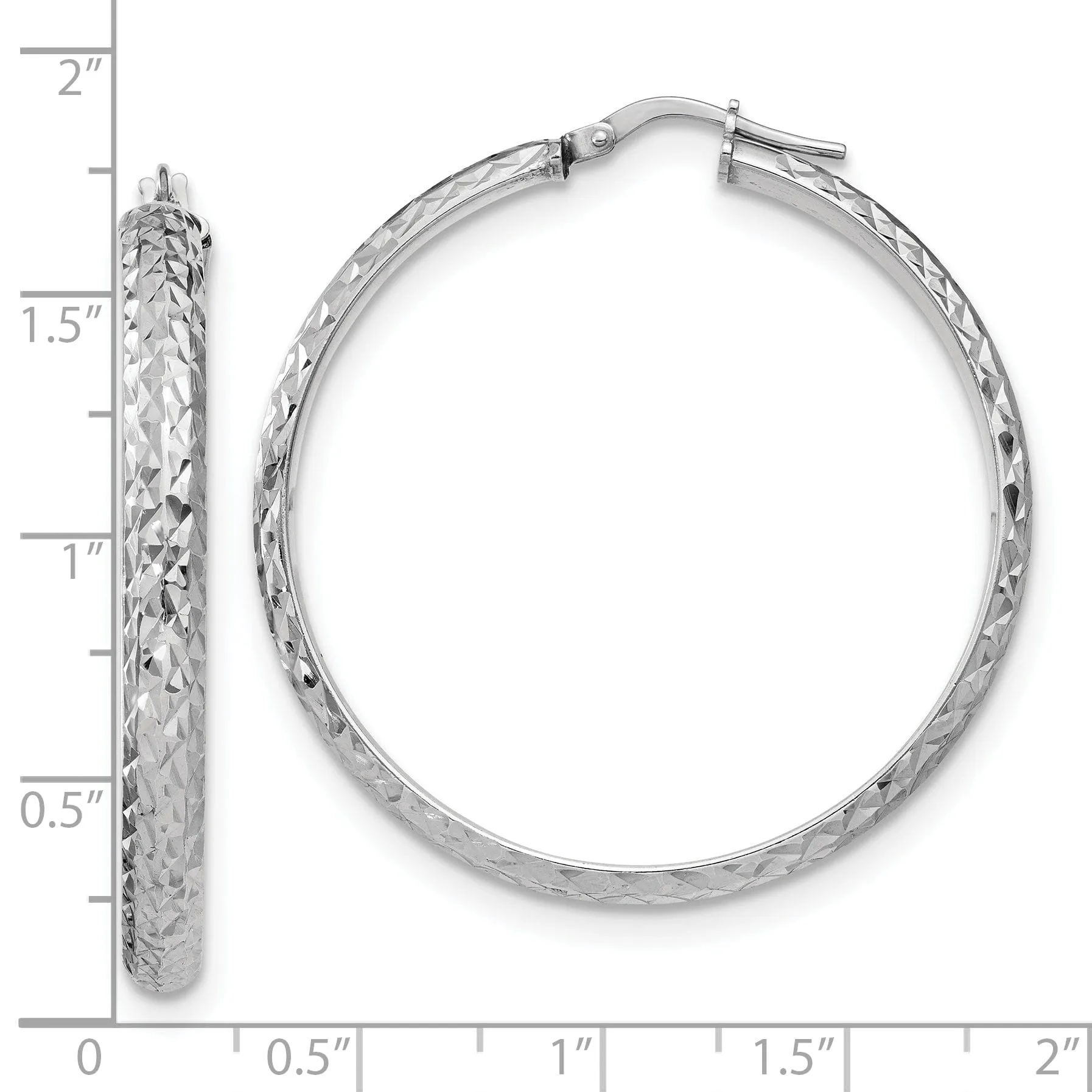 Silver Polished Textured D.C Hoop Earrings