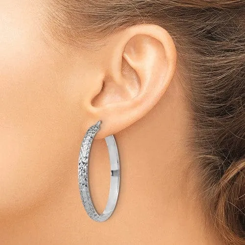 Silver Polished Textured D.C Hoop Earrings
