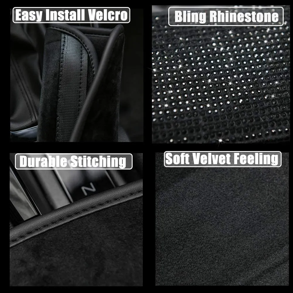 Soft Velvet Seat Belt Shoulder Pads with Bling Rhinestones Car Bling Seat Belt Covers for Women, Crystal Handbrake Cover, Bling Ring Set Bling Car Accessories 4 Pack Set Universal, Car Interior Accessories
