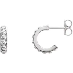 Sterling Silver 12 mm J-Hoop Beaded Earrings