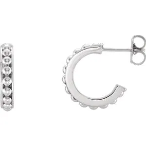 Sterling Silver 15 mm J-Hoop Beaded Earrings