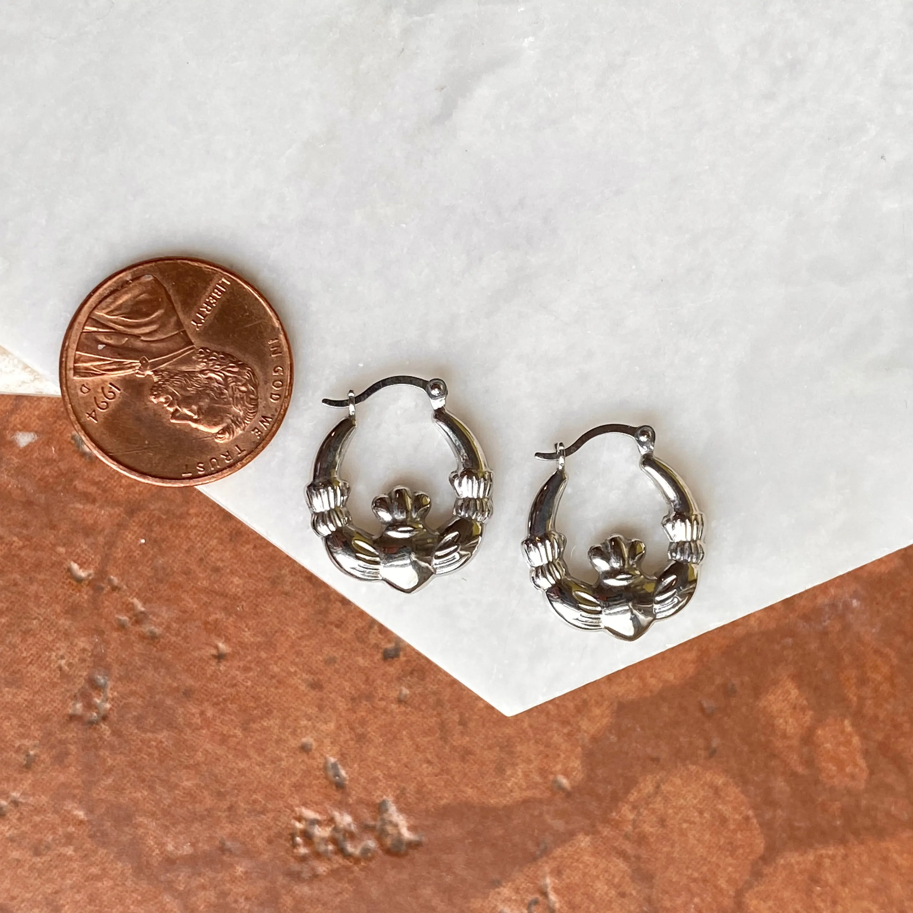 Sterling Silver Celtic Claddagh Hollow Small Hoop Earrings