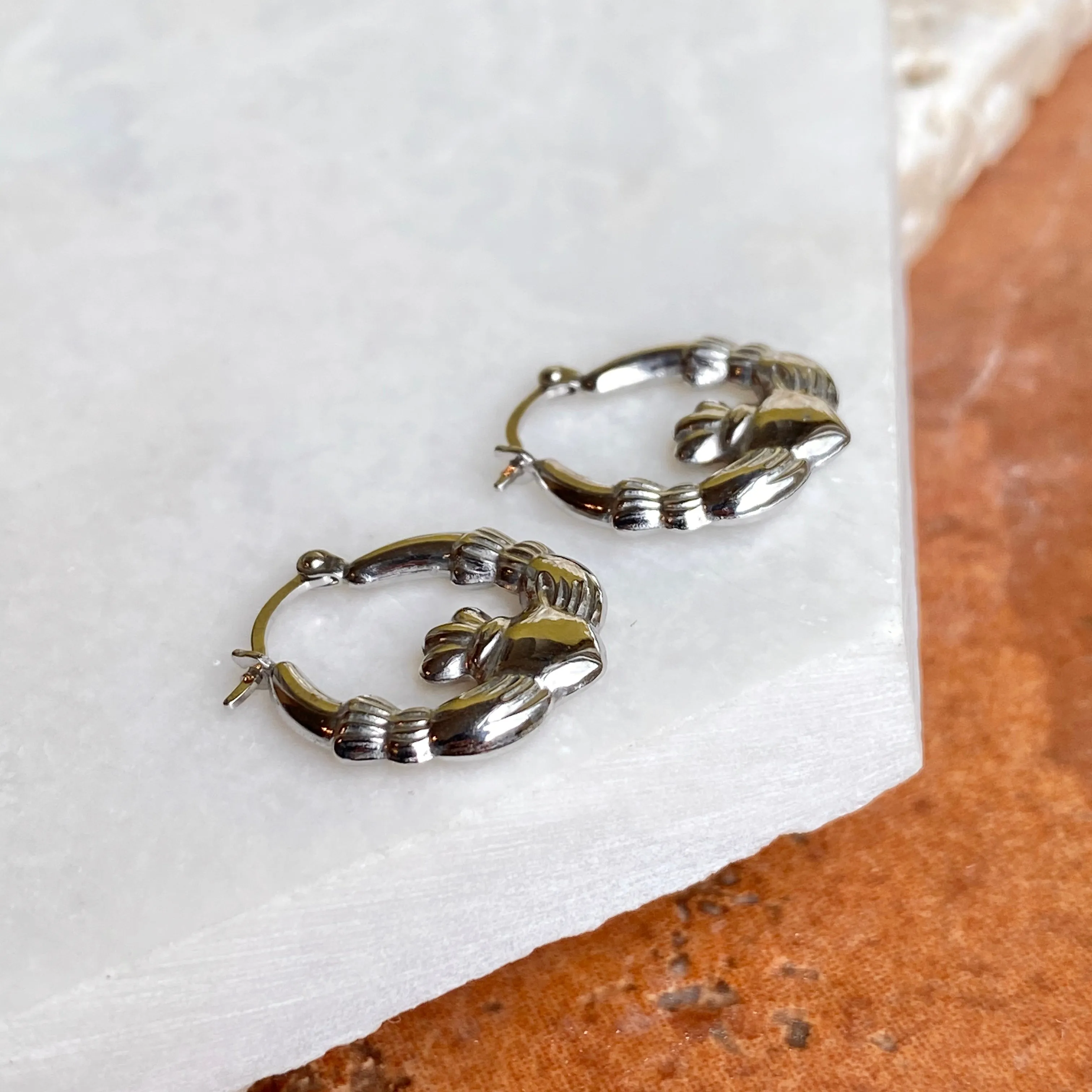 Sterling Silver Celtic Claddagh Hollow Small Hoop Earrings