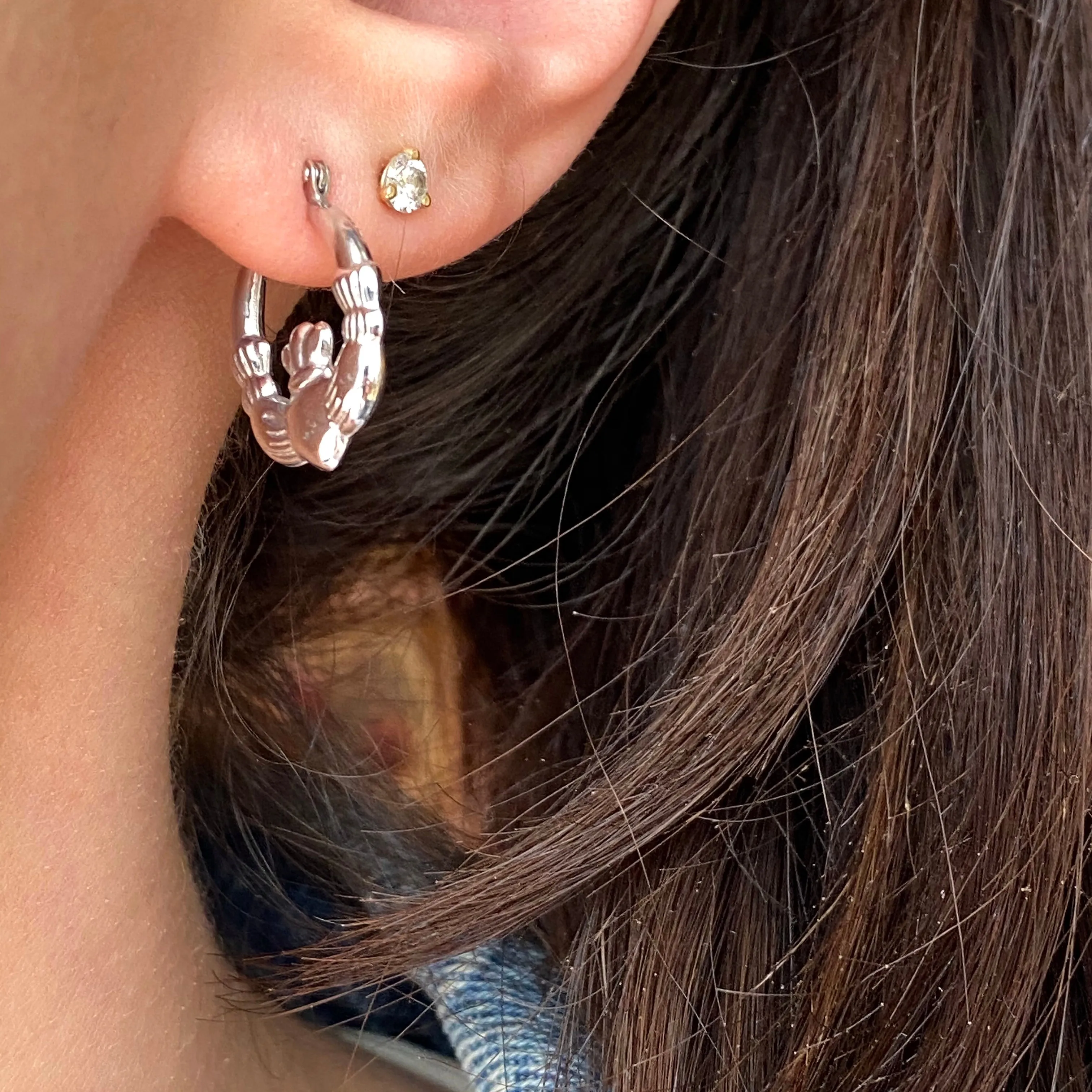 Sterling Silver Celtic Claddagh Hollow Small Hoop Earrings