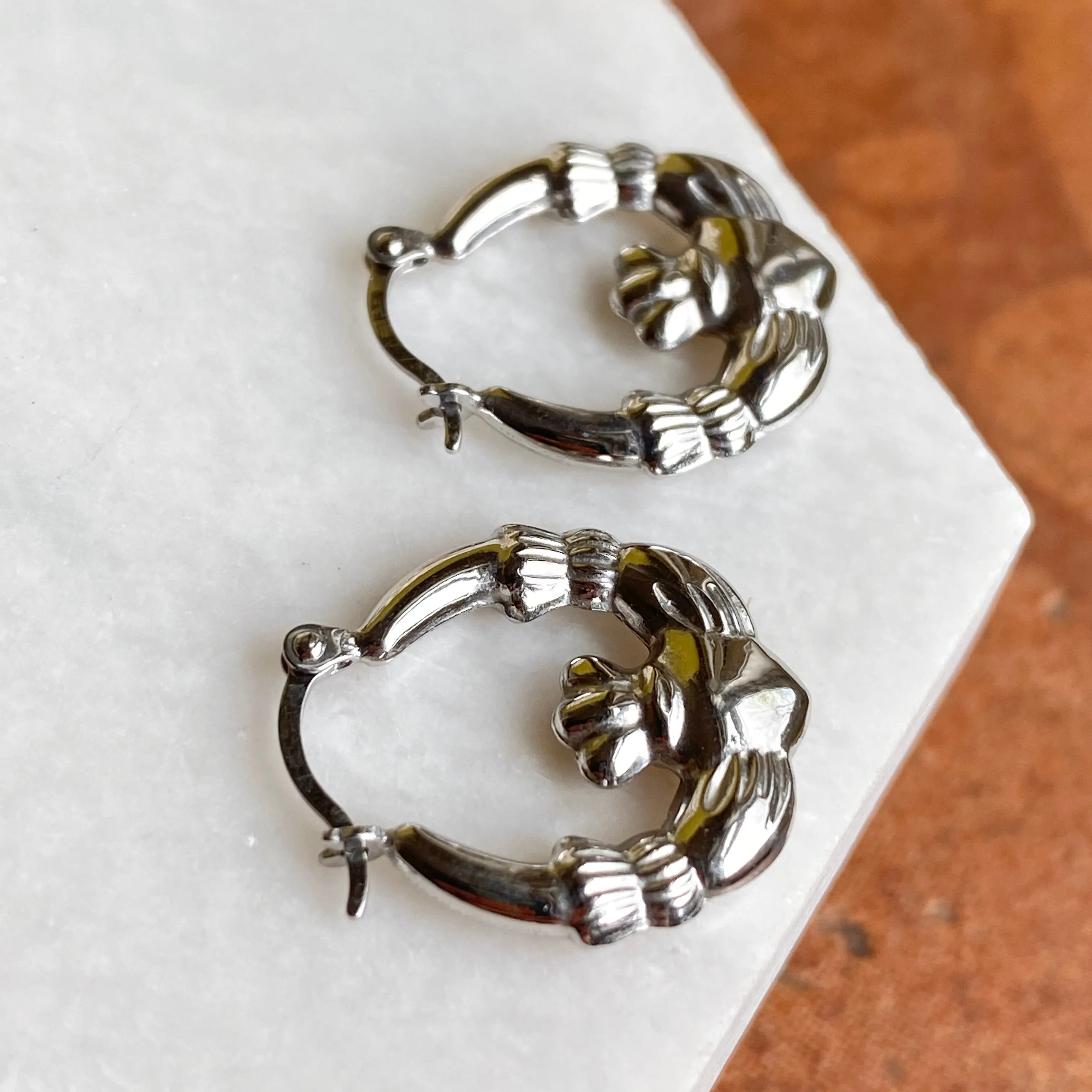 Sterling Silver Celtic Claddagh Hollow Small Hoop Earrings